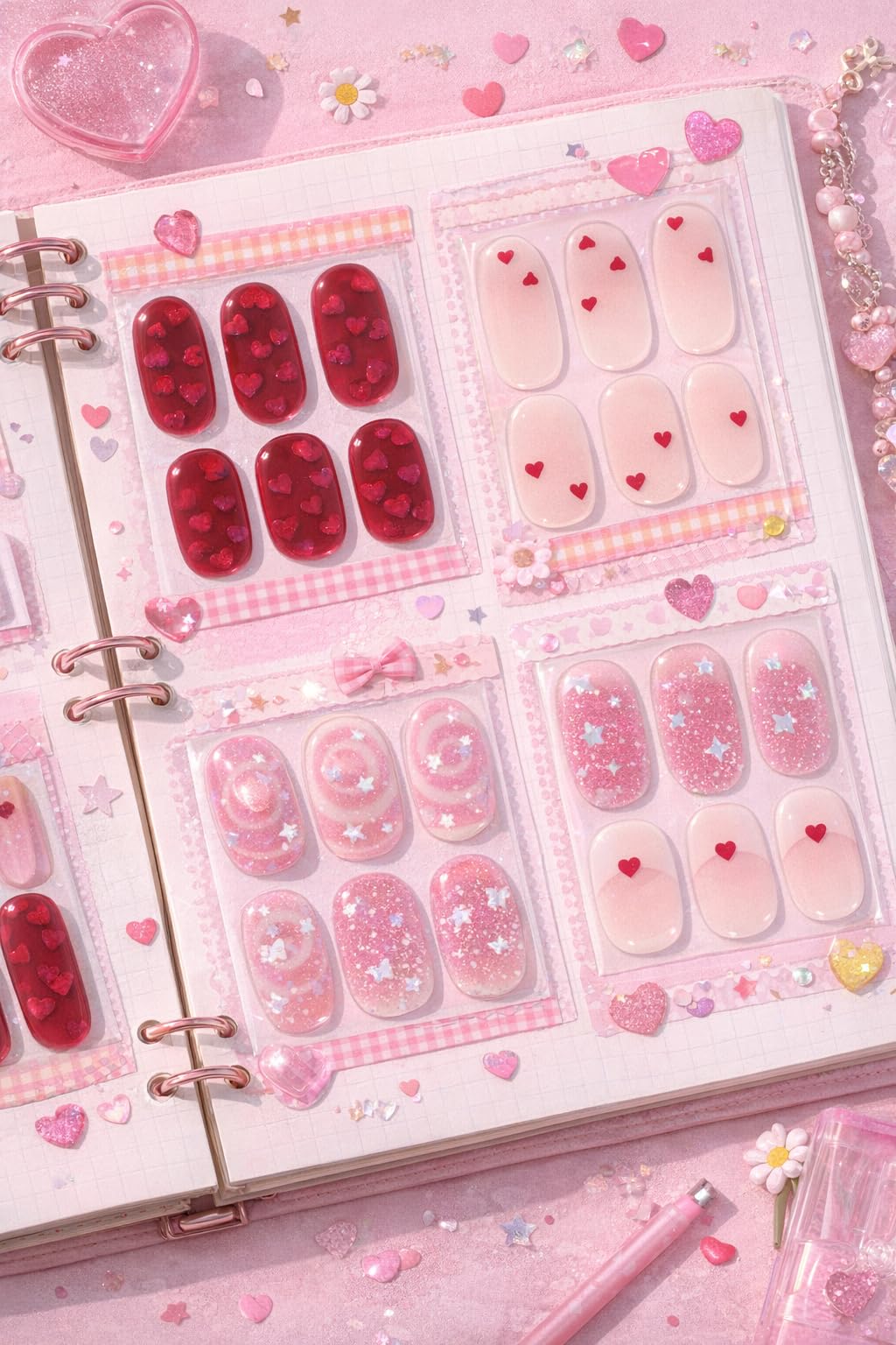 ohora Semi Cured Gel Nail Strips (N Mini Heart) - Salon-Quality Valentines Nails, Works with Any Lamps, Long Lasting, Easy to Apply & Remove, Chip Resistant