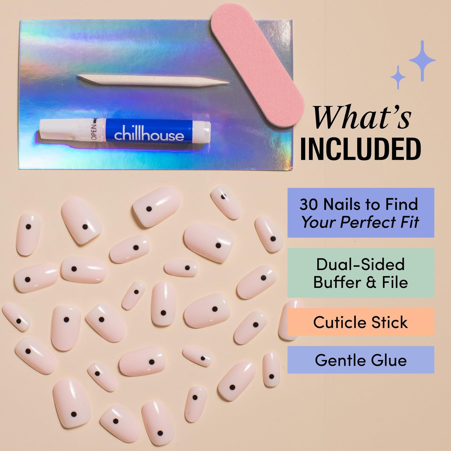 Chillhouse - Chill Tips, Press on Nails Kit - Clean Break (Oval) - 24 Nail Shapes & Sizes - Up to 2 Weeks of Wear - Customizable Fit - Reusable - Latina Founded & Women Owned - Beauty & Self Care