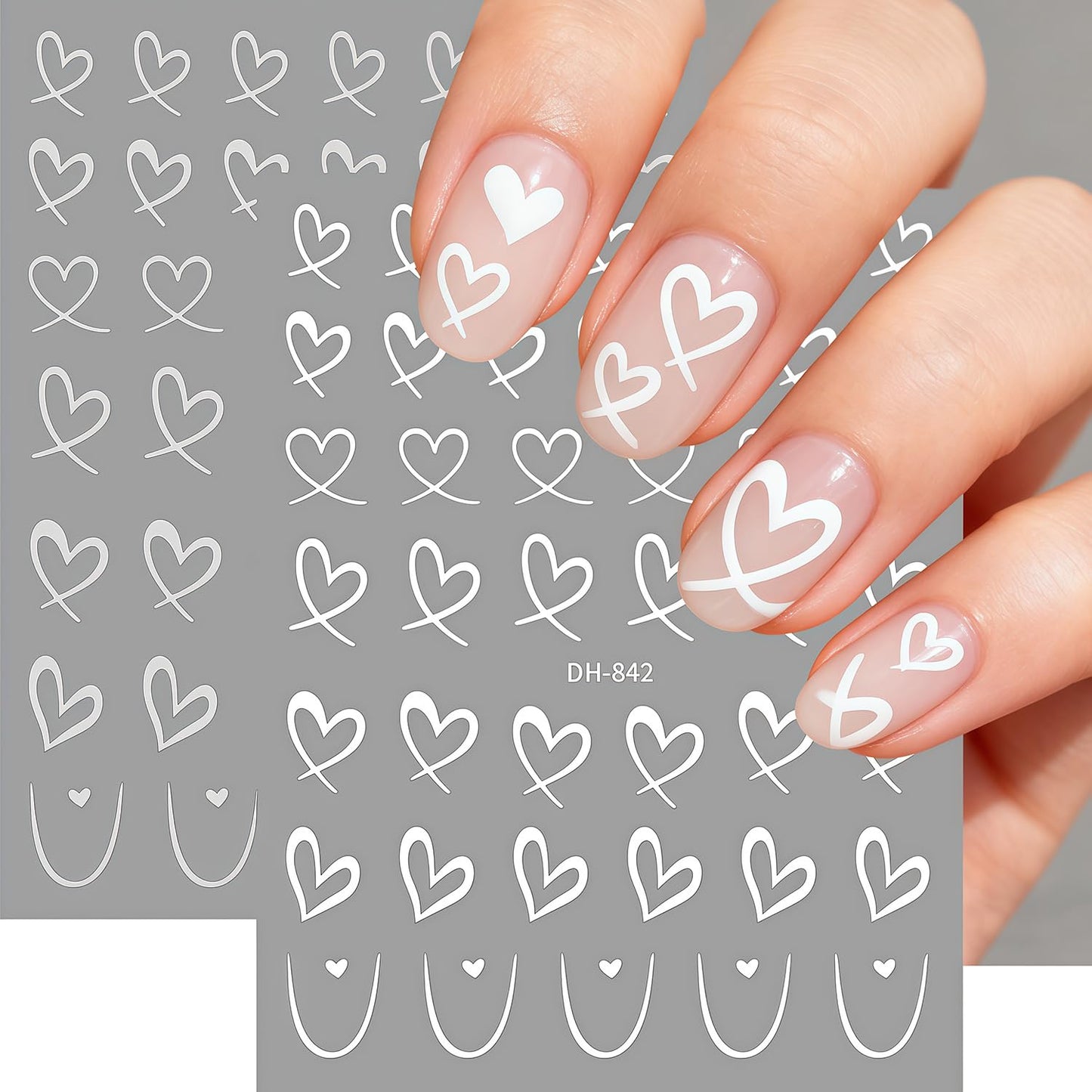 6 Sheets Valentine Heart Nail Art Stickers D Self Adhesive Hearts Nail Decals Stickers Black White Gold Pink Hollow Cute Heart Love Nail Sticker Design Valentines Manicure Decal for Women DIY Nails