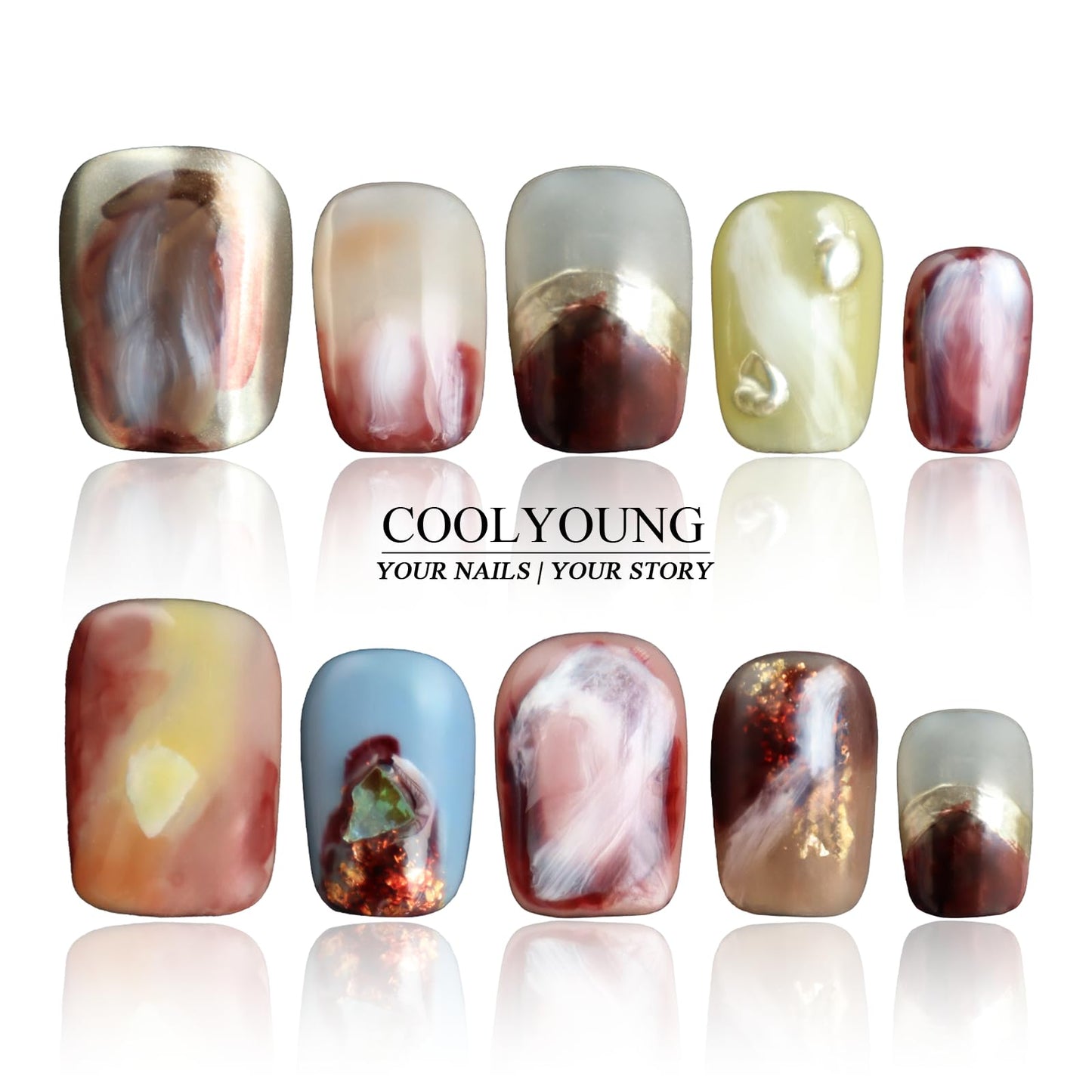 Hand Painted Press On Nails Short Handmade Square Fake Nails Vacation Nails Fake Nails With Designs Ombre 3D Nails Ladies Gifts COOLYOUNG False Nails, 10 PCS, Size L