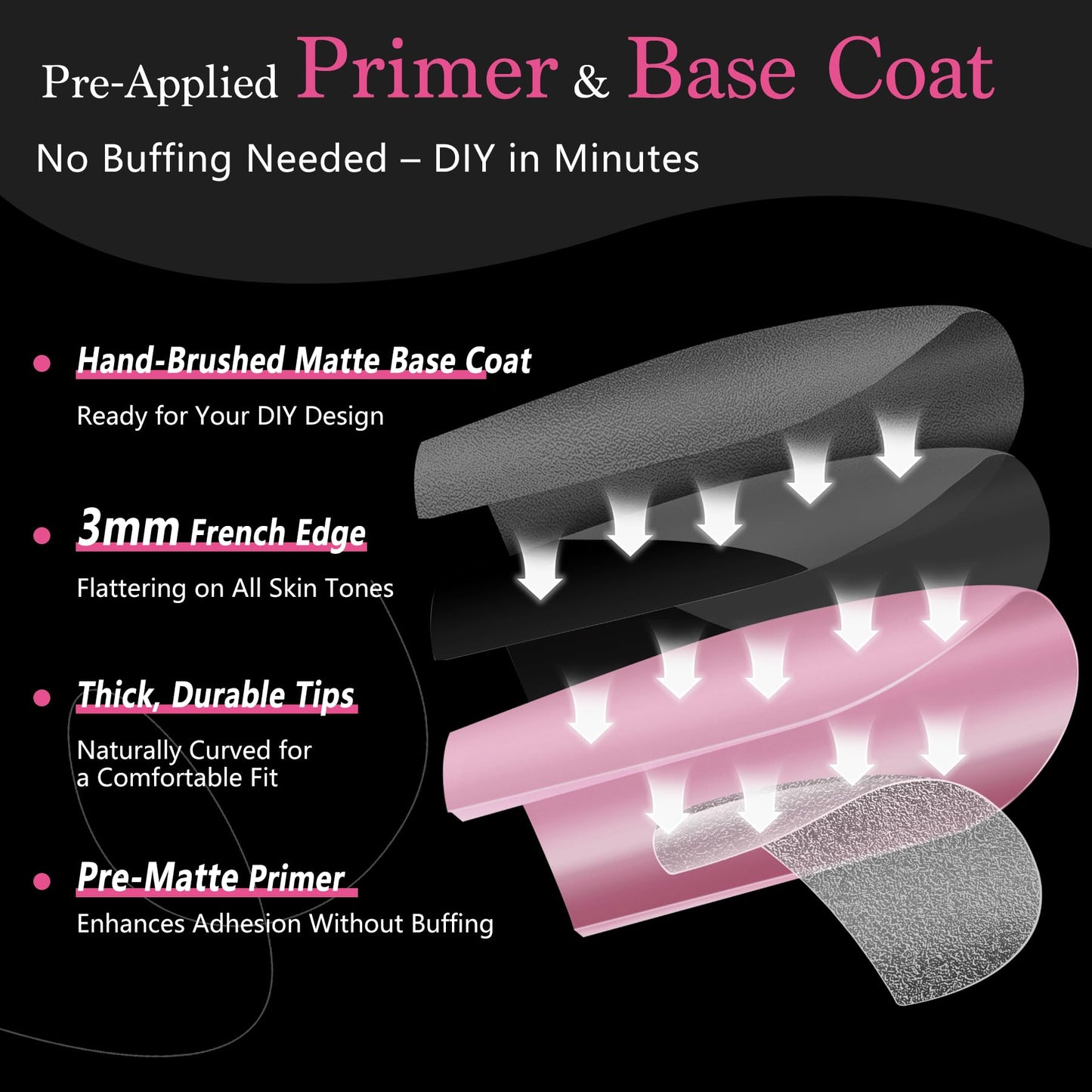 Qiek French Tips Press On Nails - 150Pcs Black Short Square Soft Gel Nail Tips Pre-Designed, 15 Sizes Fake Nails for Nail Art DIY, False Nails Salon Quality Manicure at Home Gifts For Women