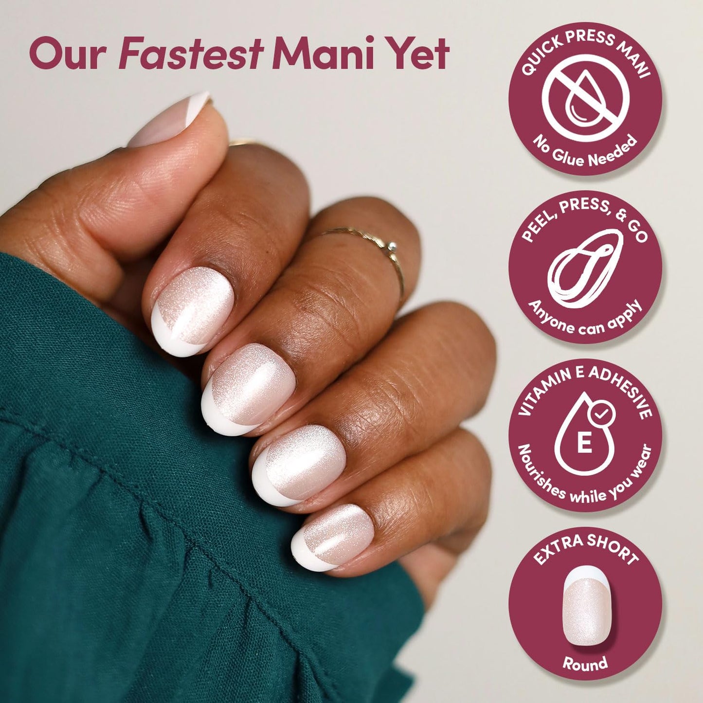 Glamnetic Quick Press Mani Bundle - No Glue Press On Nails, Just Peel and Stick | Lime Beam & Velvet French | Mess Free Salon Quality Stick On Nails | Almond & Round Extra Short Nails