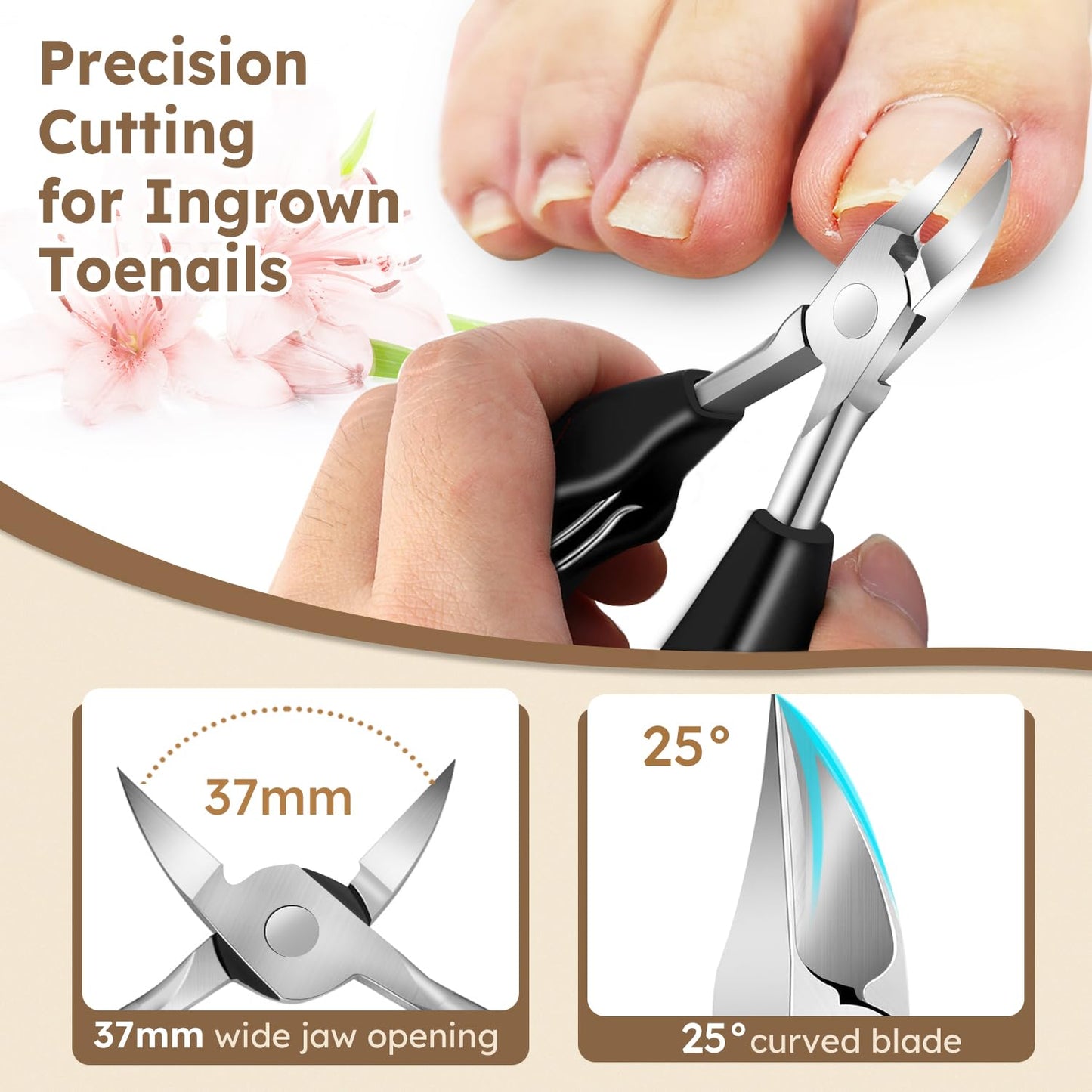Professional Toenail Clippers for Thick Nails for Seniors,Large Angled Head Toe Nail Clippers with Wide Opening Catcher, Eagle Beak Nail Clippers for Ingrown Toenail,Slanted Nail Cutters for Men Women