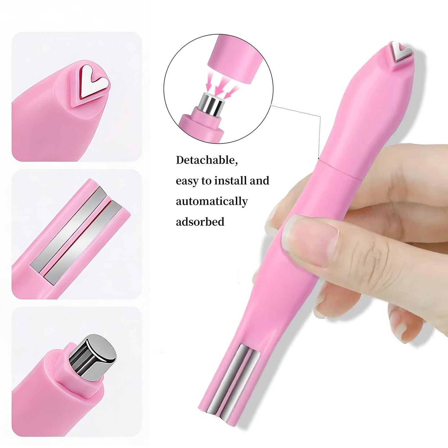 YECIRALA 4 Pcs Pink Nail Art Cat Eye Magnets For Nails, 3 In 1 Heart Nail Magnet Pen And 3 Unique Versatile Cateye Magnet Tool For Nail Art, Heart, Lines & Flower Effect Gel Nail Polish Magnet