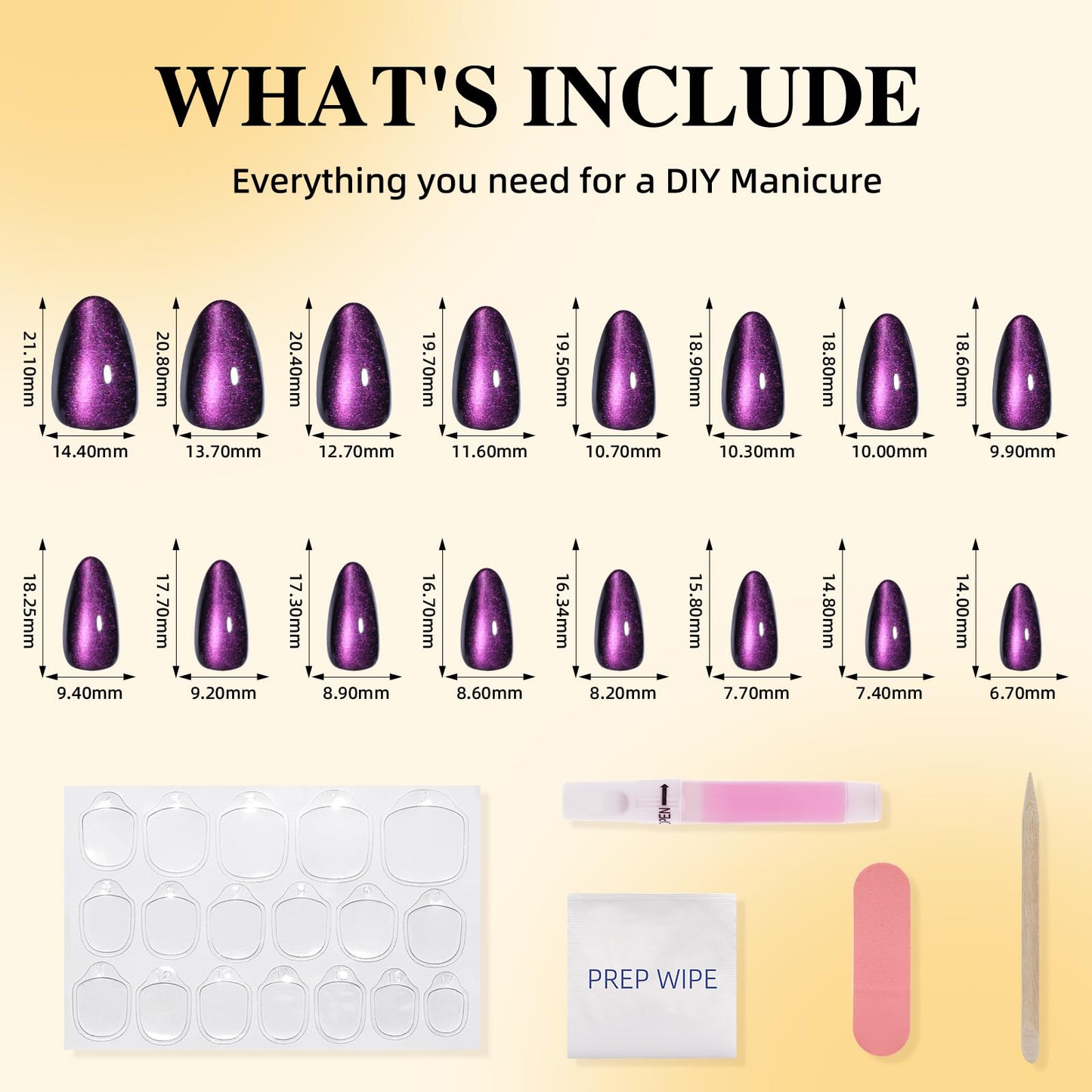 Leefrei Purple Cat Eye Press on Nails - Short Almond Cat Eye Nails, Soft Gel Violet Reusable Glossy Fake Nails Press ons for Women, 32 pcs in 16 Sizes False Nails Kit with Glue, Violet Mirage