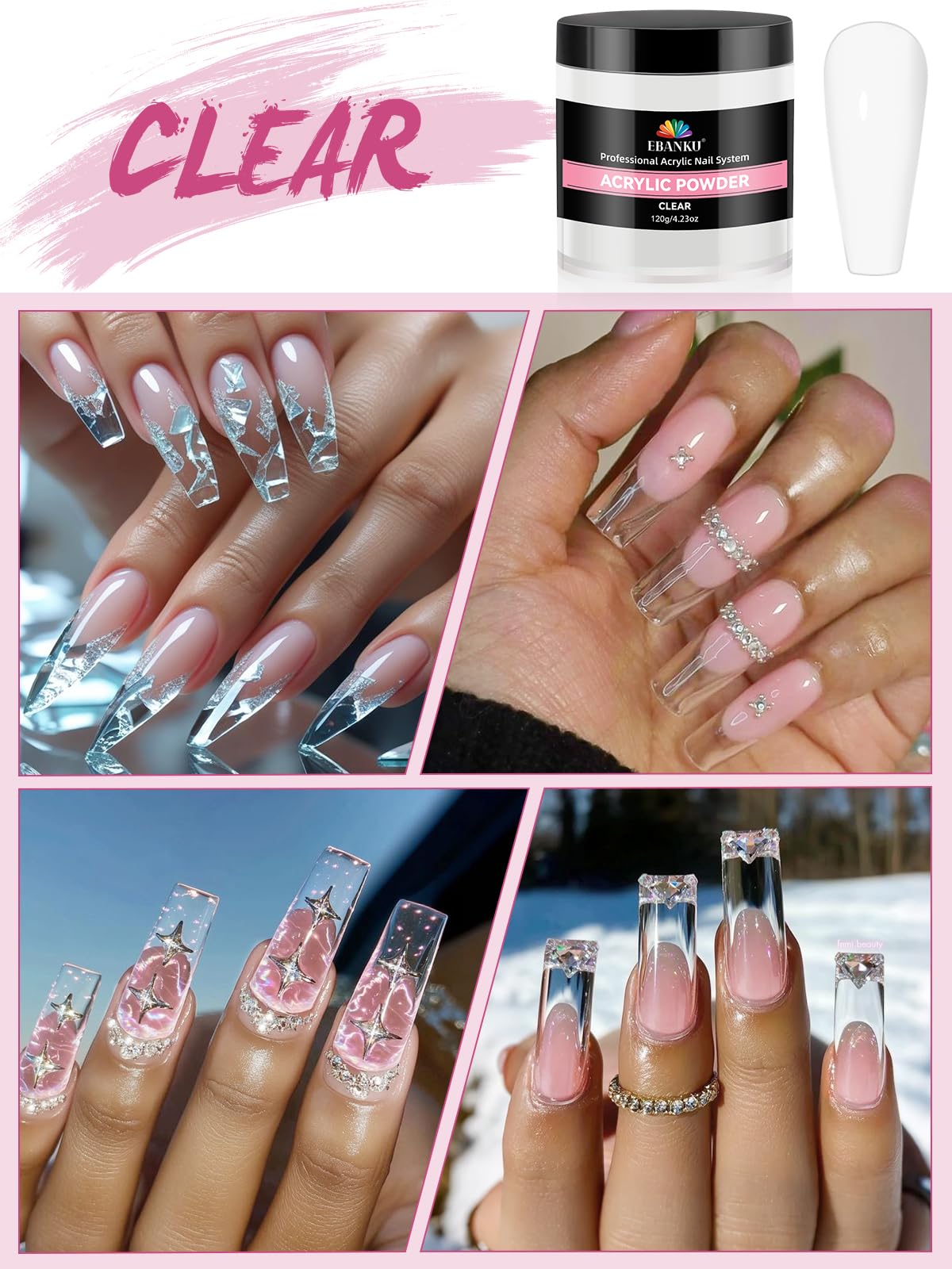 EBANKU Acrylic Nail Kit - 120g/4.23oz Acrylic Powder and 150ml Liquid Monomer Set With Brushes, Dappen Dish, Nail Primer Prep, 1 Set Drill Tools for Manicure, Nail Kit for Beginners