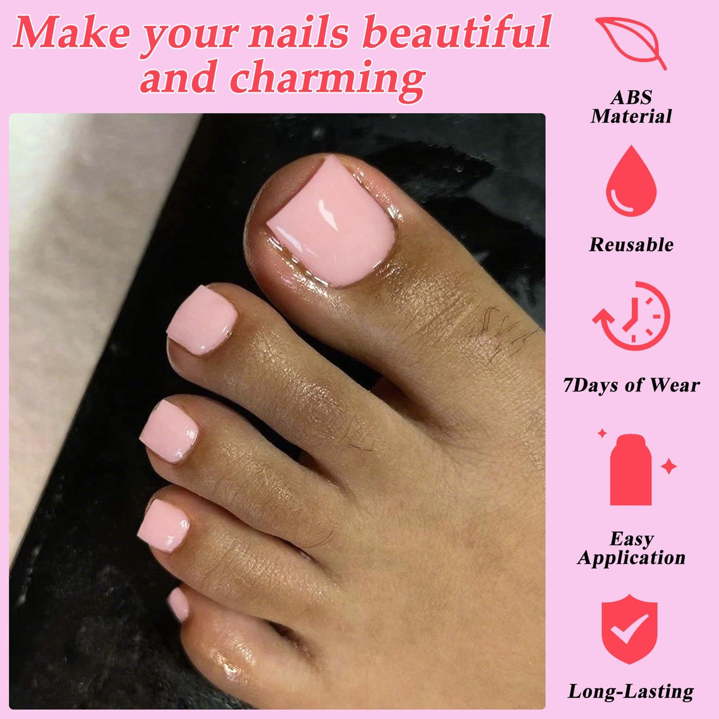 Lifextol 120PC Pink Press on Toenails for Women Fake Toe nail Press ons Acrylic Toe Press on Nails Set, Pink Press on Toe Nails Press on Fake Toenails Press ons Acrylic Toe Nail Tips&Glue Tab-L