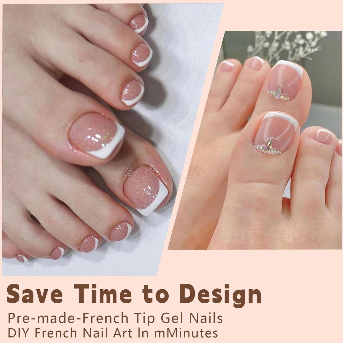 FJSMTOPl 216Pcs Press on Toenails - French Tip Toe Nails Press ons - White French Fake Toe Nails - Acrylic Glue on Toe False nails - Stick on Toenails for Women Nail Manicure