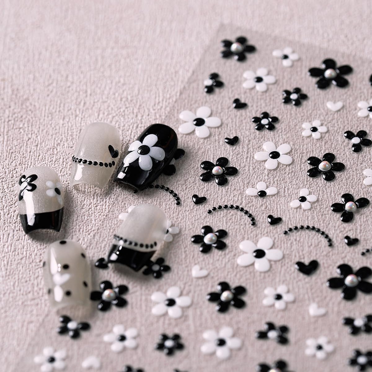 5D Flower Nail Stickers Black White Flower Nail Art Stickers Floral Nail Decals Cute Stickers for Nails Designs Adhesive Nail Art Supplies for Women Girls DIY Manicure 1 Sheets