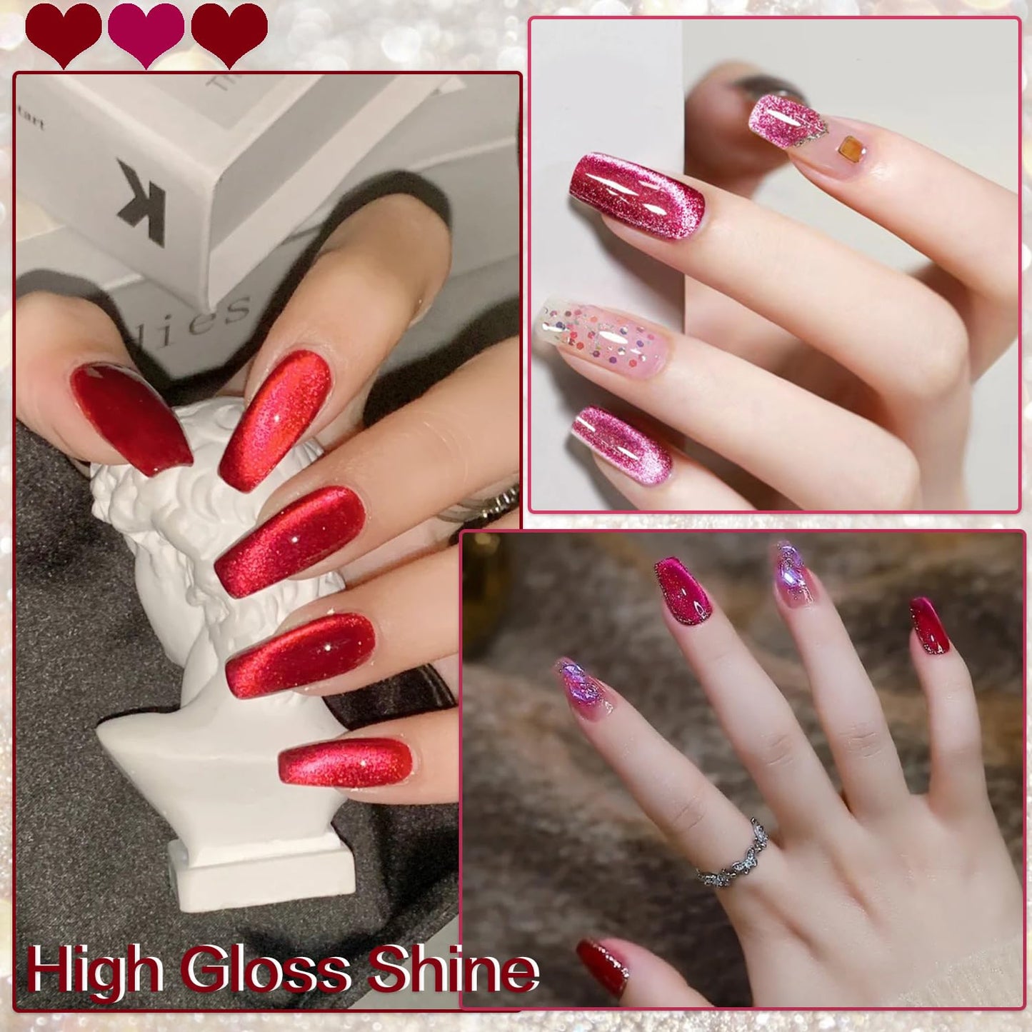 AHAMIOU Aurora Cat Eye Gel Polish Kits - Crystal Broken Diamond Magnetic Nail Polish Set - Holographic Cats Eyes Shiny Glitter Gel, Aurora Brown