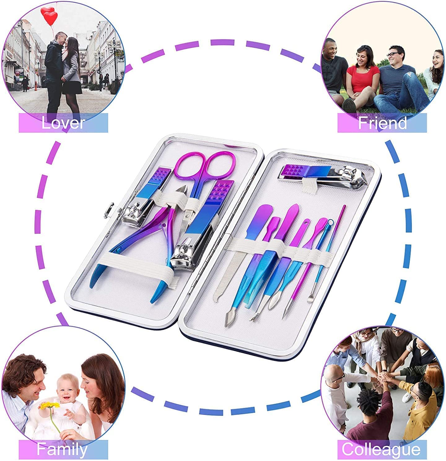 IFAN™ Professional Nail Clipper Nail File Nail Cutter 12PCS in 1 Rainbow Stainless Steel Manicure Set Pedicure Combo Facial Care Tools for Household Travel Portable Gift for Women（12P）