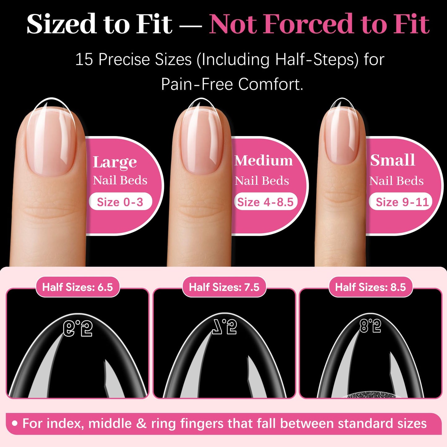 QIEK 450PCS Medium Almond & Coffin & Square - 3 Styles Nail Tips, 70-Grit Pre-Etched Press On Nail in 15 Sizes, Fake Nail Extension Kit for Acrylic Gel Nail Art DIY Salon