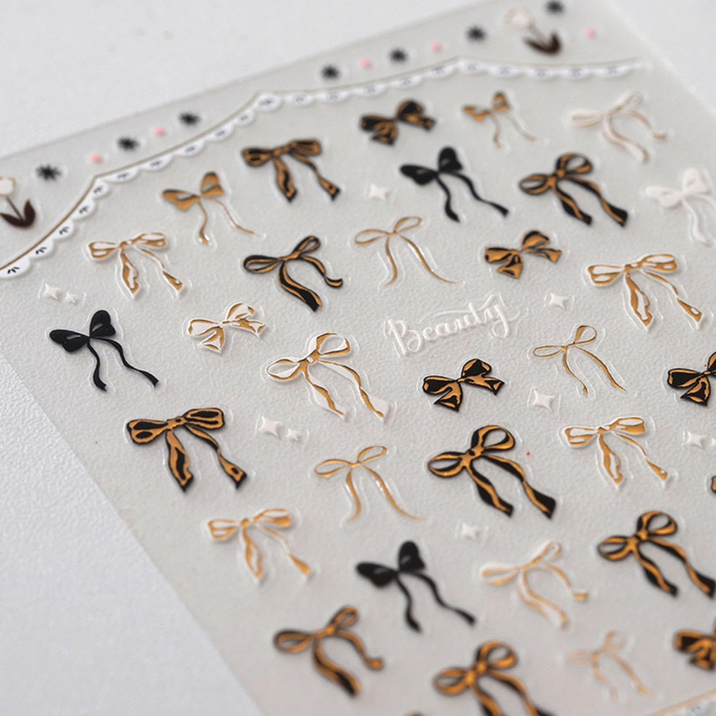 Gold Black Bow Nail Art Stickers Valentines Stickers 5D Embossed Bowknot Nail Sticker Cute Self-Adhesive Silver Ribbon Decals for Women Girls Chtistmas Acrylic Nails Manicure DIY Nail Supplies