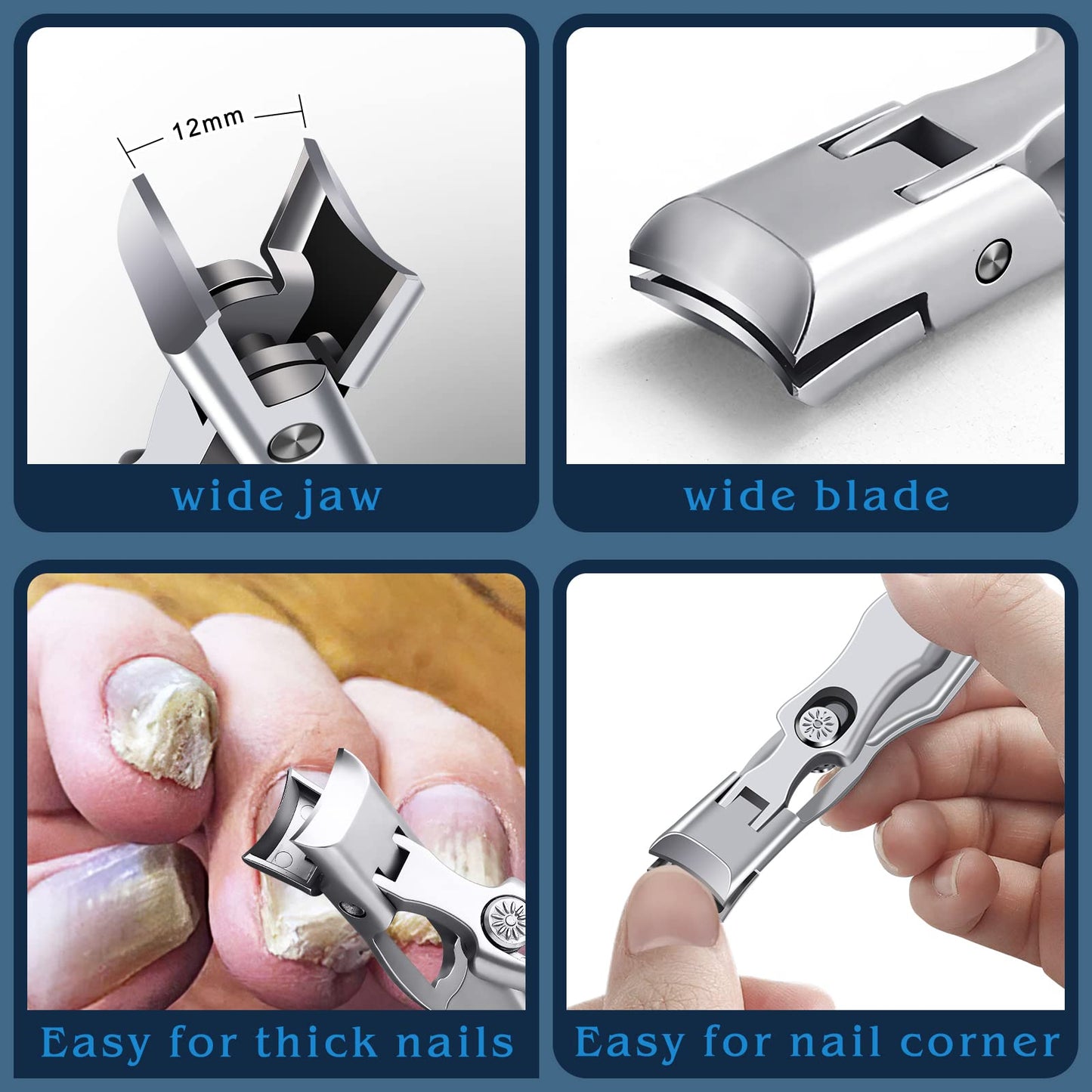 German Nail Clippers for Men with Catcher, Heavy Duty Toe Nail Clippers for Thick Nails Seniors, Portable Ultra Sharp Fingernail Clippers with Wide Mouth, Anti Splash Stainless Steel Nail Cutter