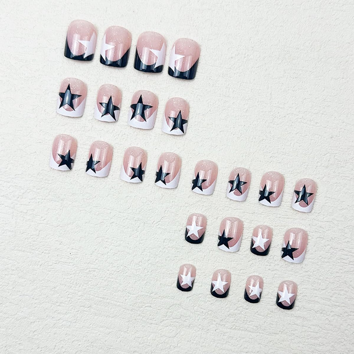 Star Press on Nails French Tip Fake Nails Short Square False Nails Press ons with Design,Reusable Artificial Nails Full Cover Glue on Nails Stick on Nails for Women Manicure 24 Pcs