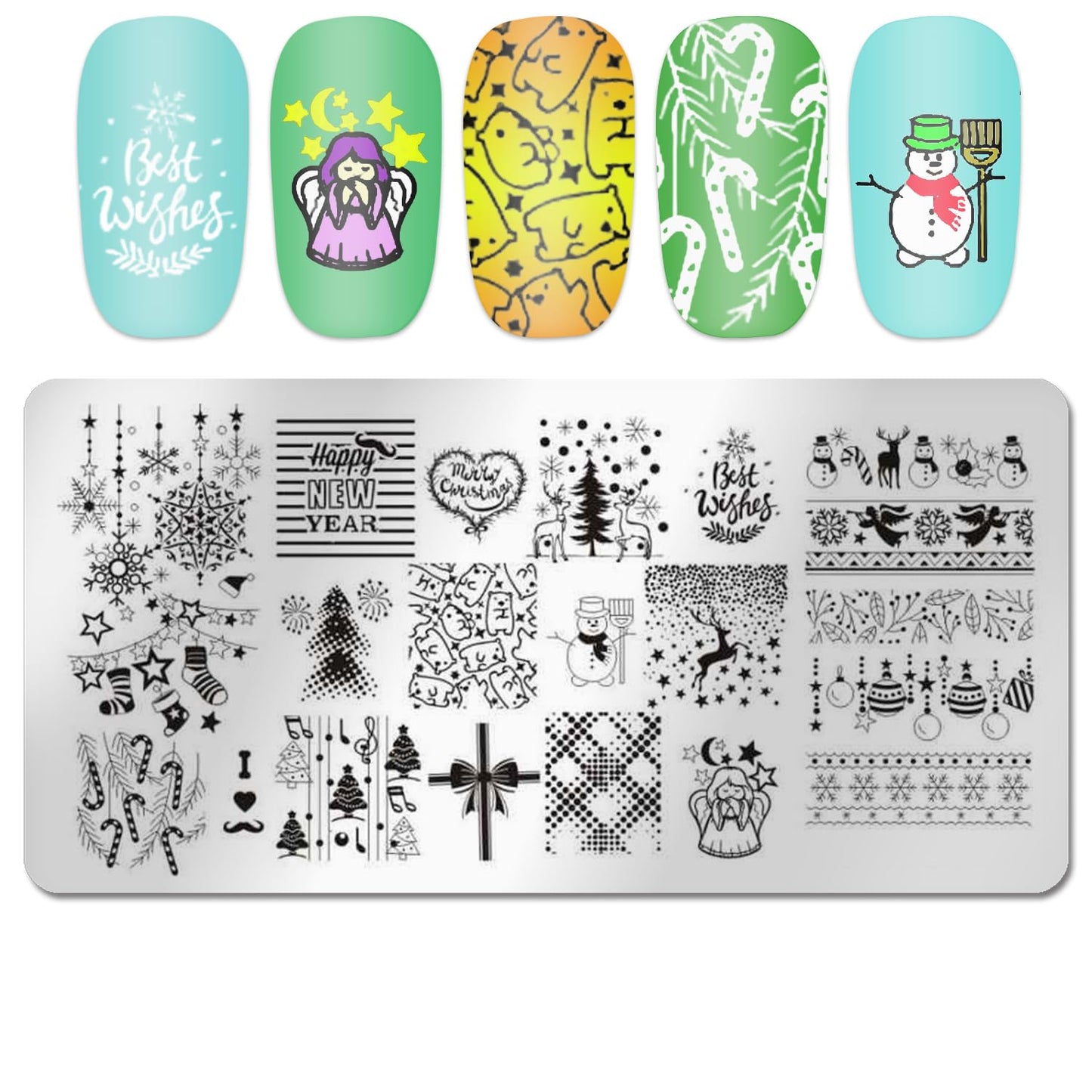 DANNEASY 6 Pieces Christmas Nail Stamping Plate Nail Stamps Snowflake Santa Claus Nail Stencils Holiday Plates for Nails Design Manicure Template Acrylic Nail Art Accessories