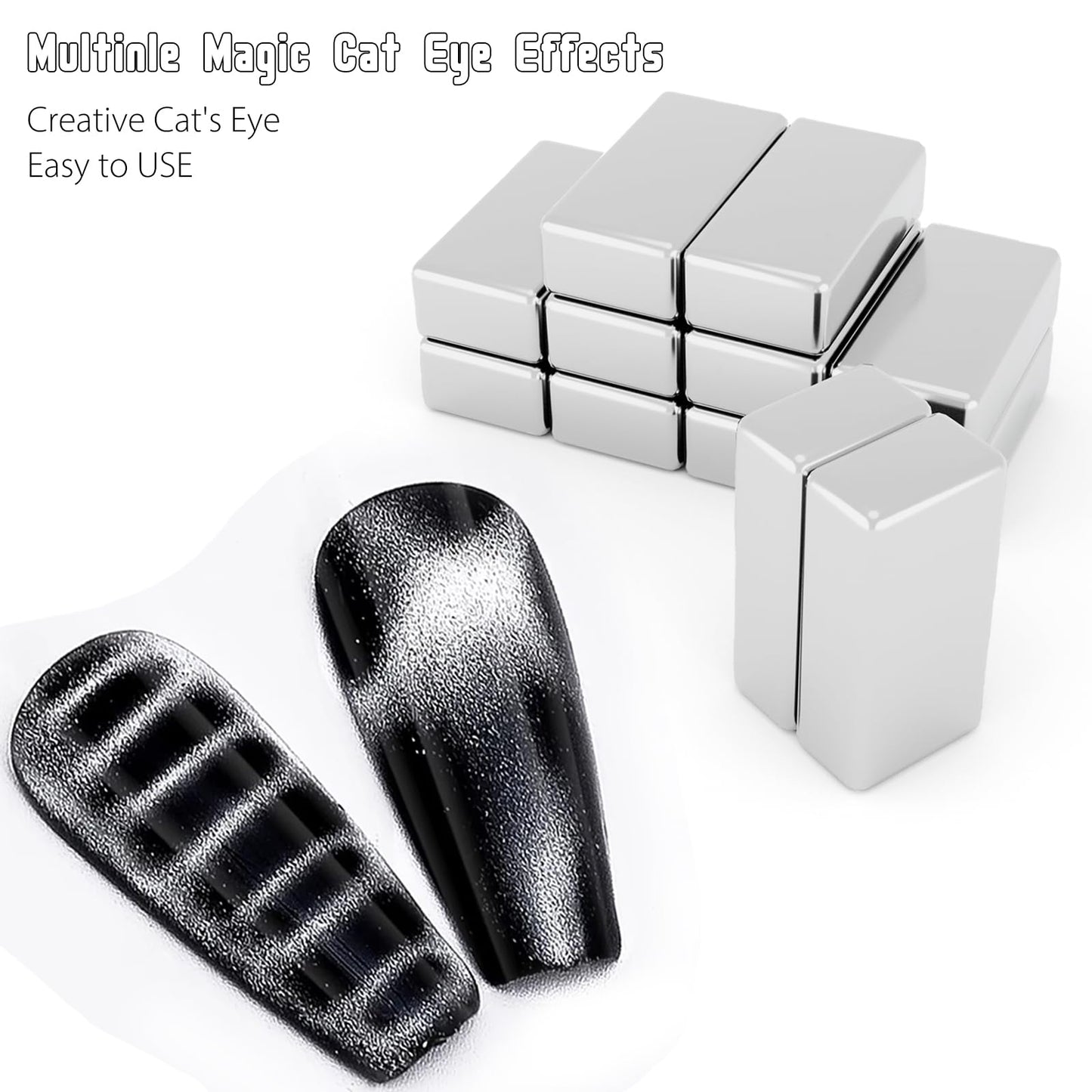 XEAOHESY 12 Pieces Cat Eye Magnet for Nails Rectangle Nail Magnet Square Nail Art Magnet with Crocodile Pattern Effect Powerful Manicure Magnetic Tool for Cat Eye Gel Nail Polish（0.39*0.19*0.12inch）