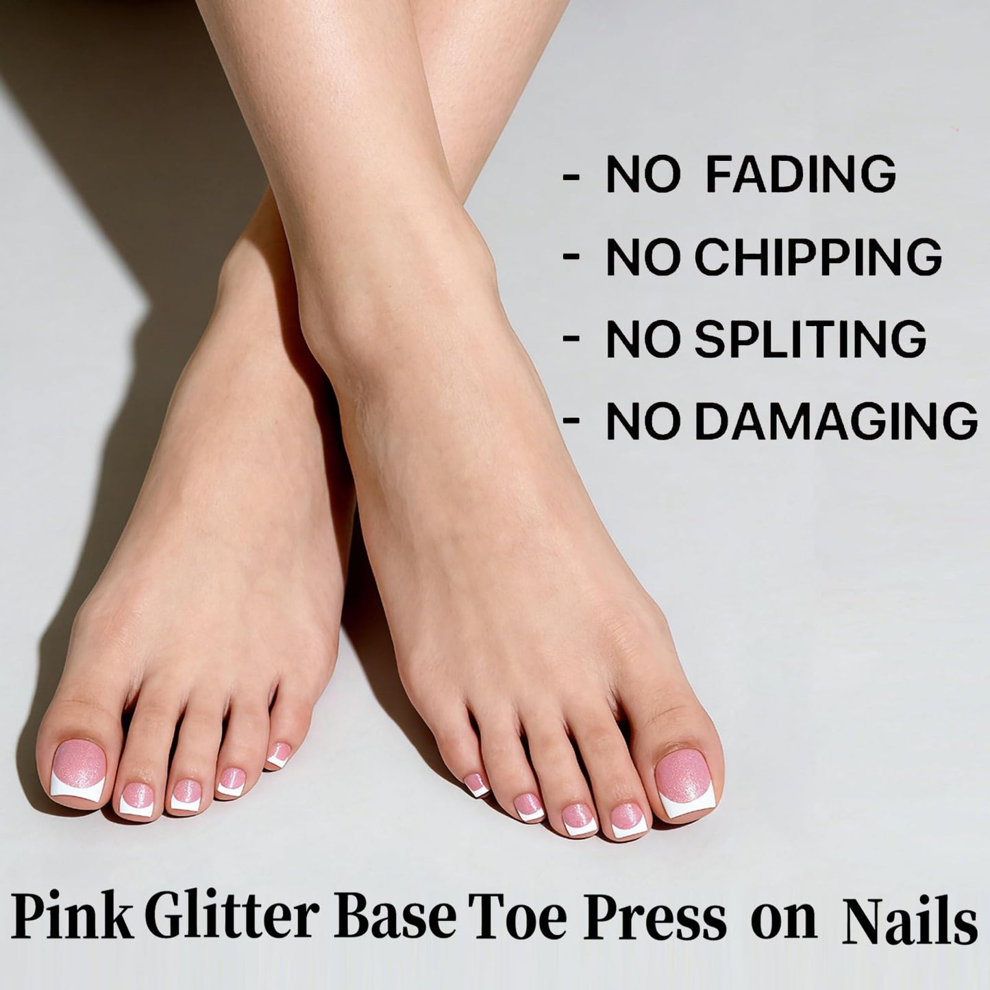Dsixnails Pink Glitter Base Toe Nail Tips, 150pcs Short Square Press on Toenails for Women, Soft Toe Nail Press Ons, French Tip Toe Press on nails, Soak Off Acrylic Fake Toenails Extension in 15Sizes
