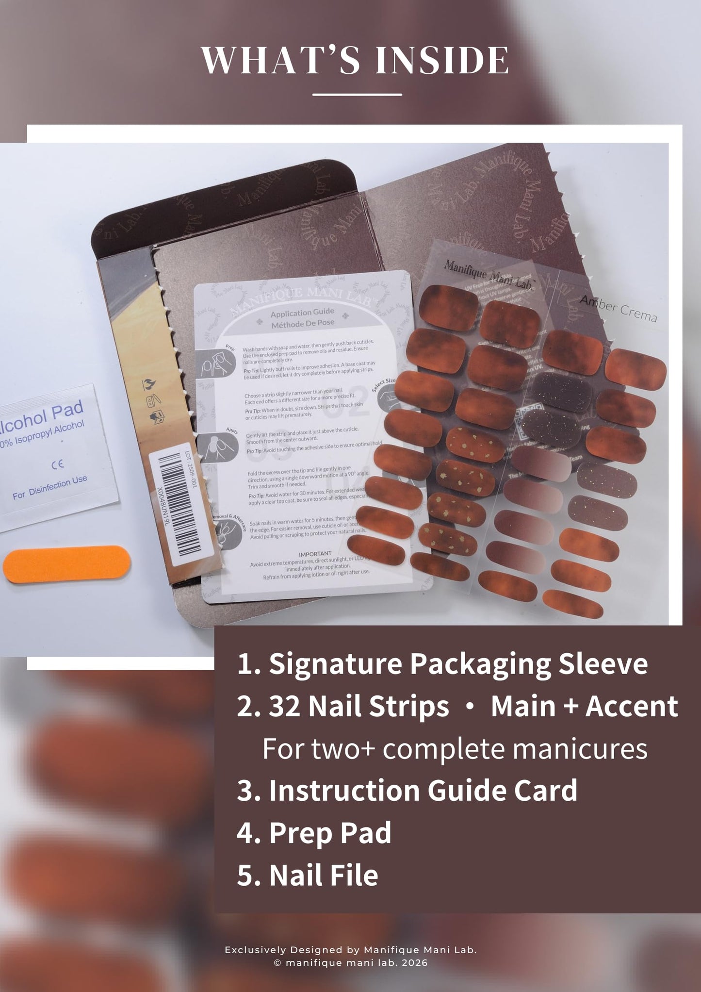 Manifique Mani Lab. Gel Nail Strips, UV Free Gel Stickers, Peel and Stick Nail Wraps, Salon Quality Nails, Long Lasting Manicure Kit, 32 Strips – Brown Coffee Ombre Gold Glitter