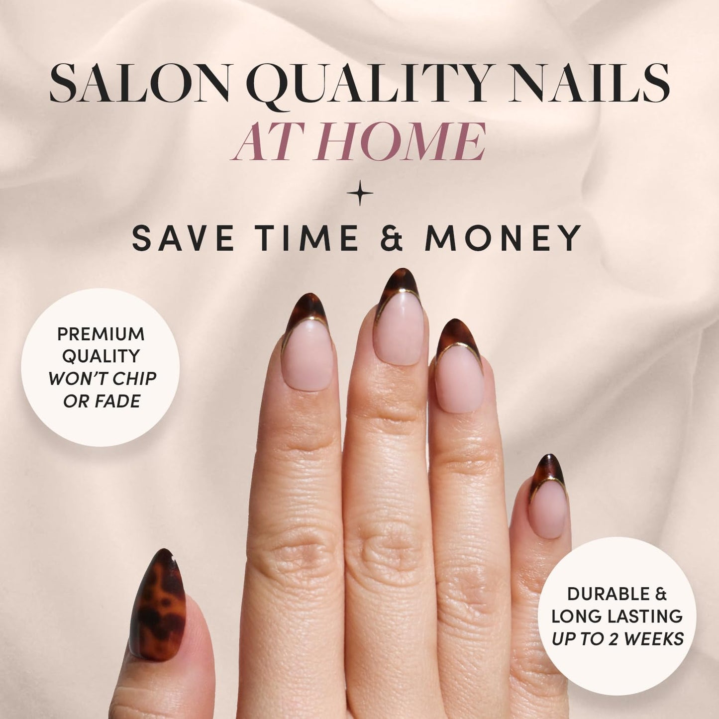 Glamnetic x GLAMZILLA Press-On Nails & Adhesive Nail Tabs - KILLAZILLA | Short Almond French Tip Fake Nails with Tortoiseshell Print | 15 Sizes - 30 Nail Kit with Adhesive Tabs