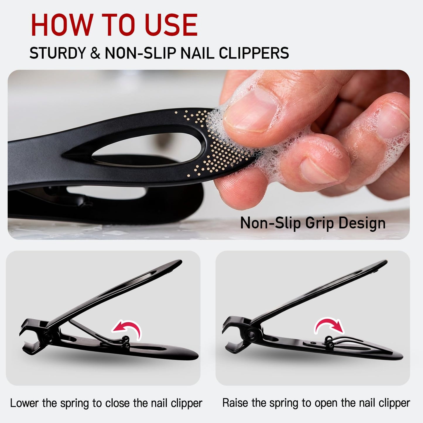CurvLife Nail Clipper & Nail File Set, Heavy Duty Wide Jaw Toenail Clipper for Thick Nails, Anti-Splash Catcher, Non-Slip Grip, Curved Blade Trimmer with Safety Lock