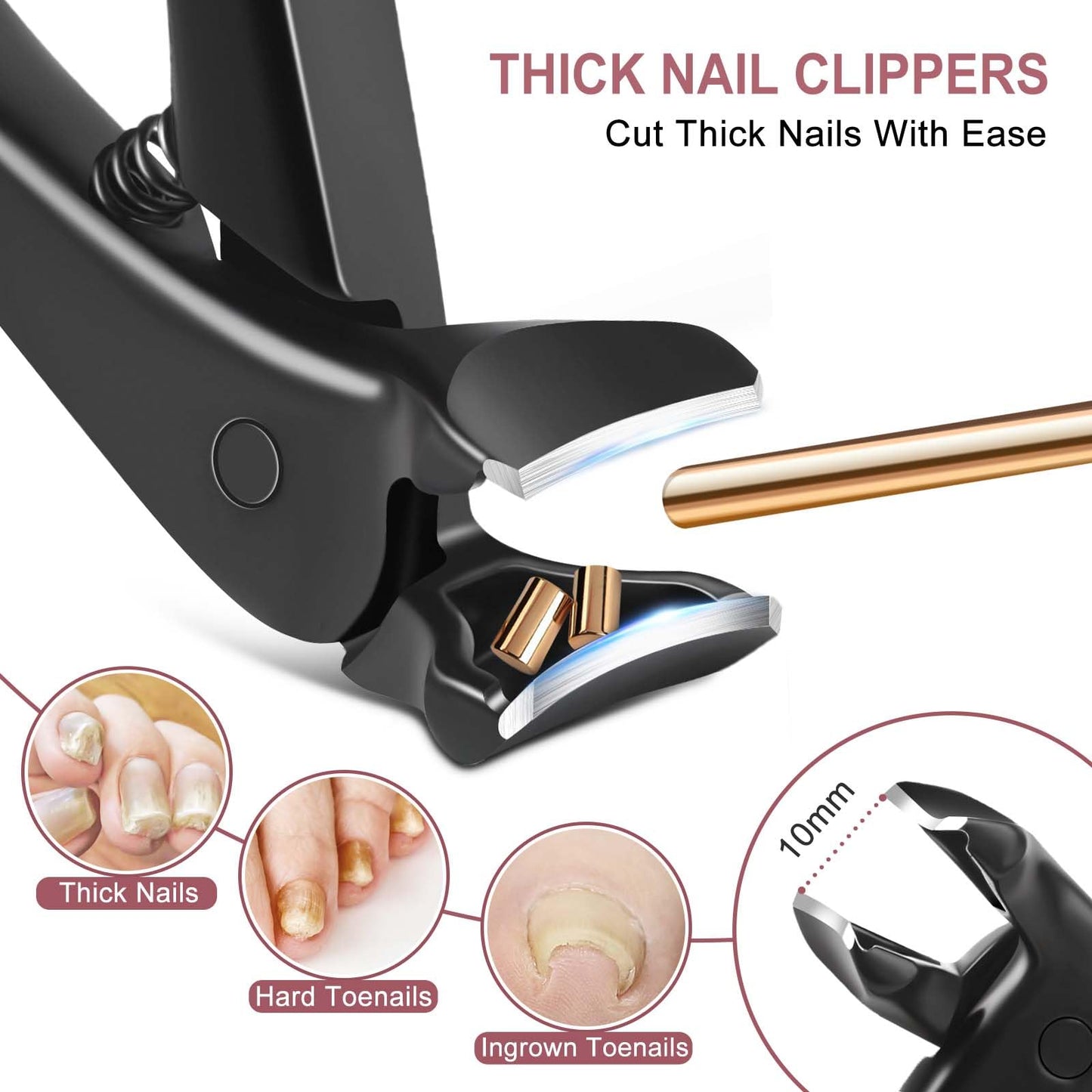 Nail Clippers for Men - Long Handled Toenail Clippers for Seniors Thick Toenails, Heavy Duty Large Nail Clippers for Thick Nails with Wide Opening, Sharp Nail Cutter Gifts for Men Women Adults, Black