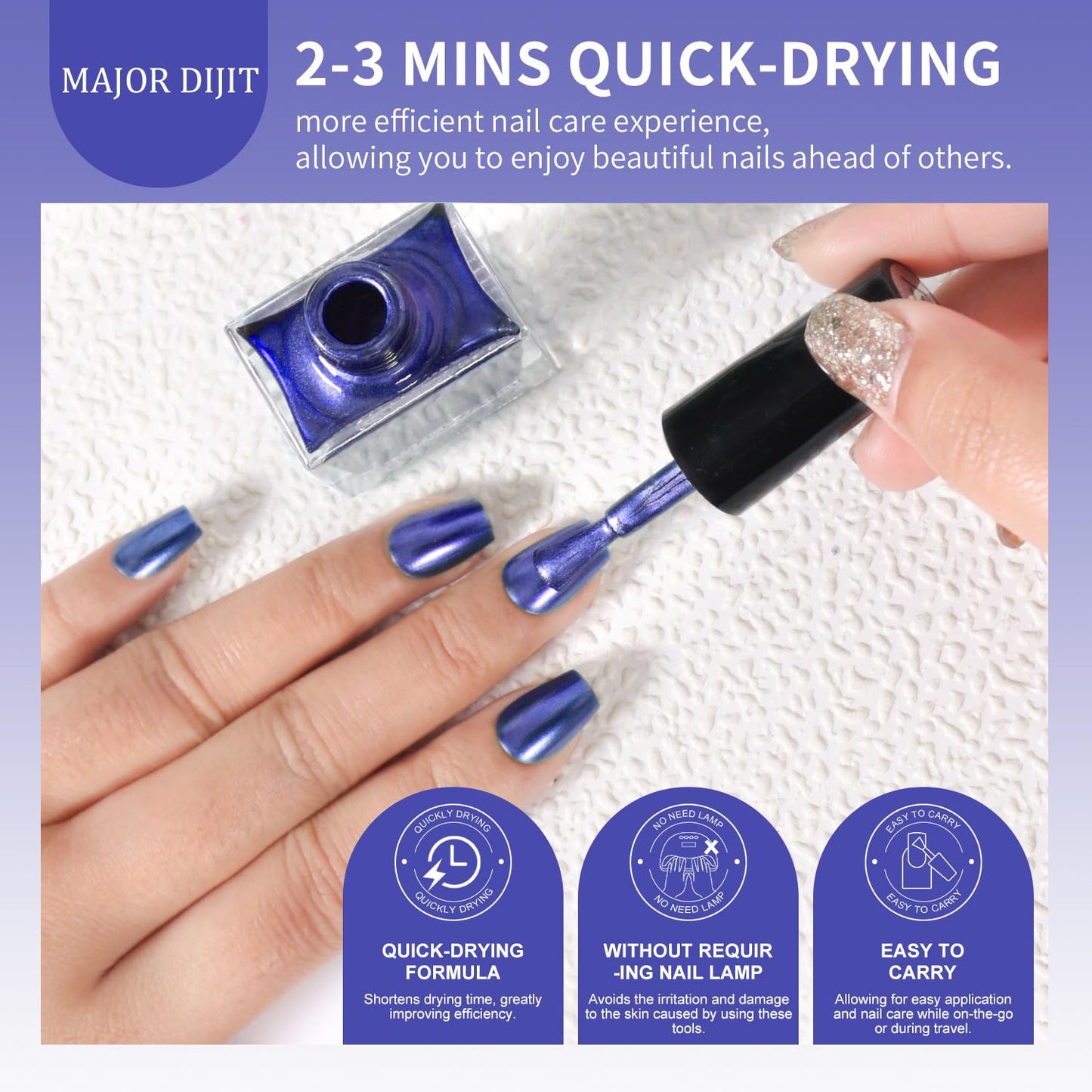 DouborQ Metallic Nail Polish Set, 12 Colors Mirror Chrome Glitter Nail Polish 0.35 FL.oz/10ml Holographic Gold Silver Pink Red Purple Manicure