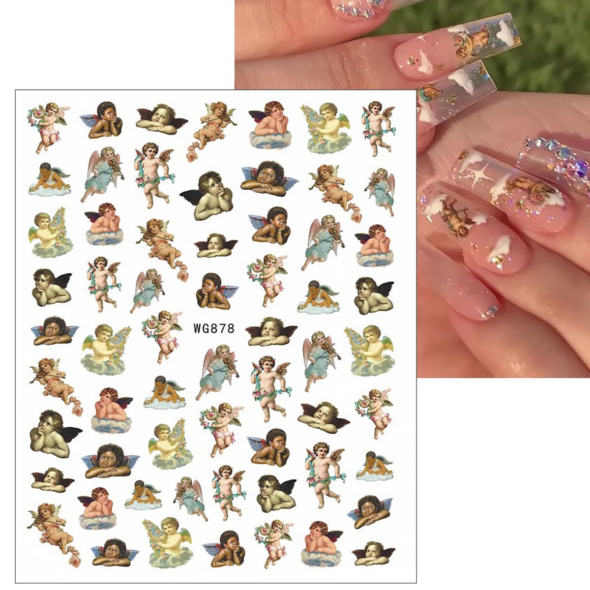 8 Sheets Angel Nail Art Stickers 3D Self-Adhesive Cupid Nail Decals Rose Flower Heart Wings Design Love Charms for Women Girls Acrylic Manicure Salon Decoration Kits