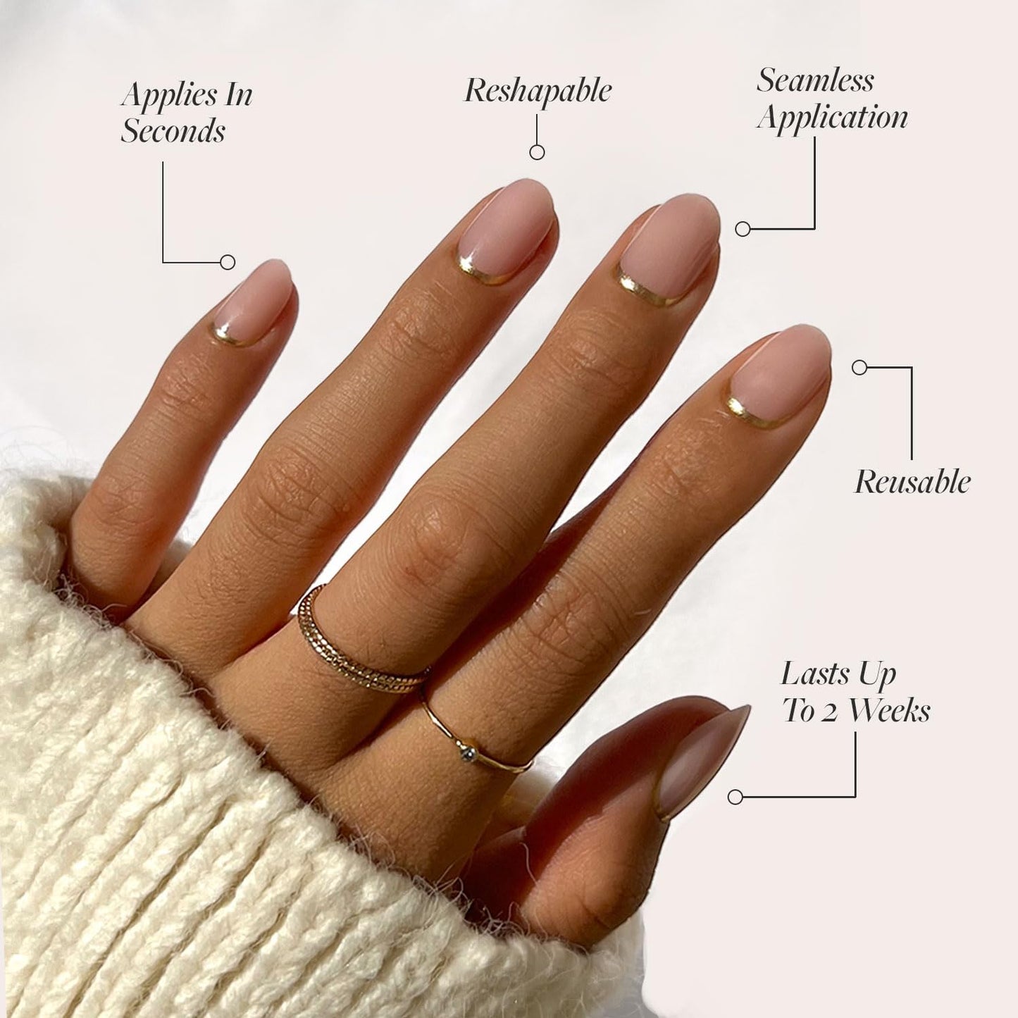 Glamnetic Press-On Nails Bundle - The Vow & Goal Digger | Short Almond Nude Fake Nails with a Glossy, Velvet Finish | Natural Short Round False Nails with Gold Foil | Reusable, Salon-Quality Nail Kits