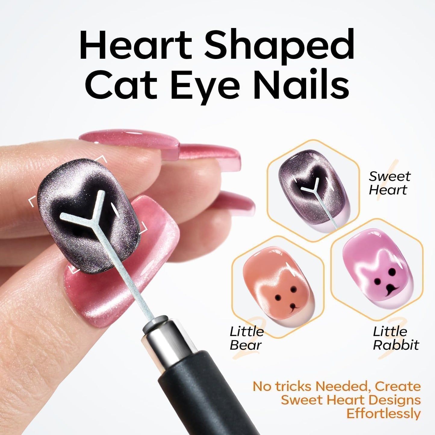 modelones Cat Eye Magnet, 15PCS Cateye Gel Polish Nail Magnet Nail Tools with Black Bead-Attracting Nail Magnet Pen & Heart-Shaped Magnet for Nail Perfect for Home DIY, Nail Art Design