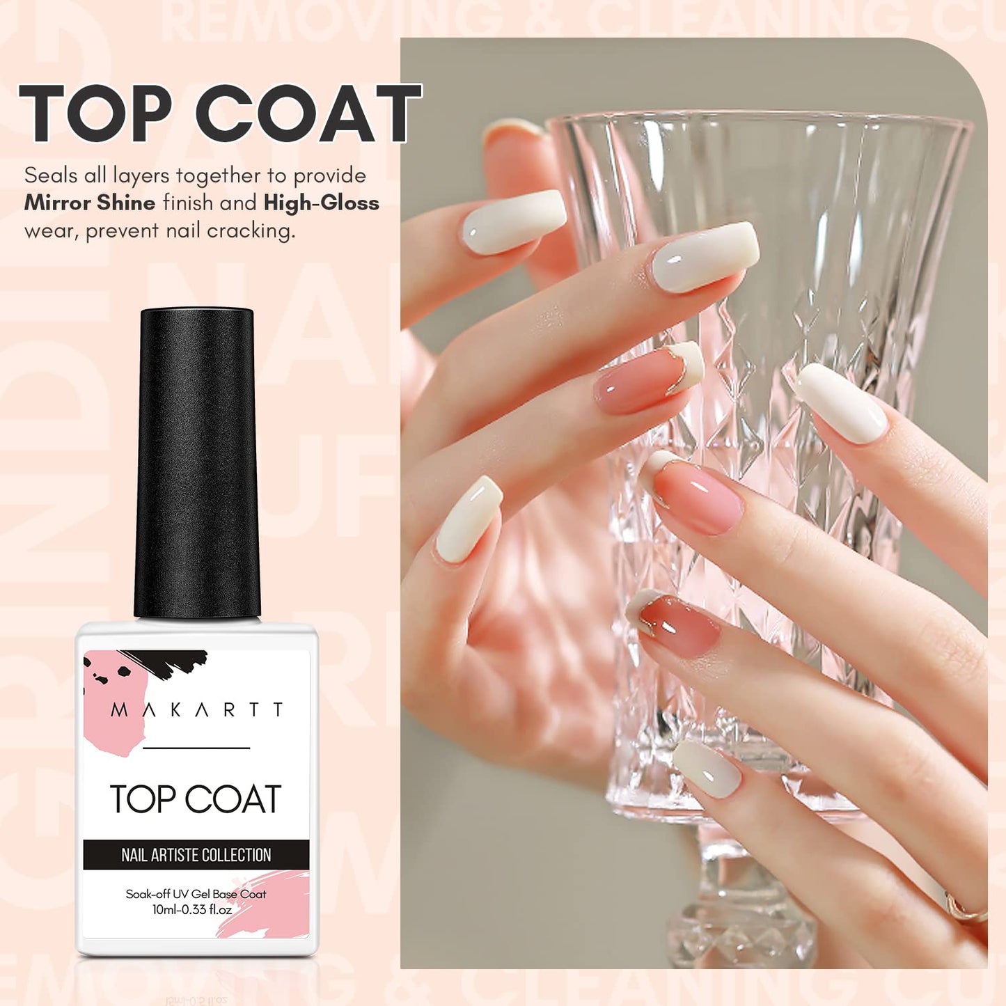 Makartt Gel Top Coat, No Wipe Top Coat Glossy Shine Finish Long Lasting Bundle With Nail Stand for Press On Nails Display Practice Art Magnetic Fake Nail Holder