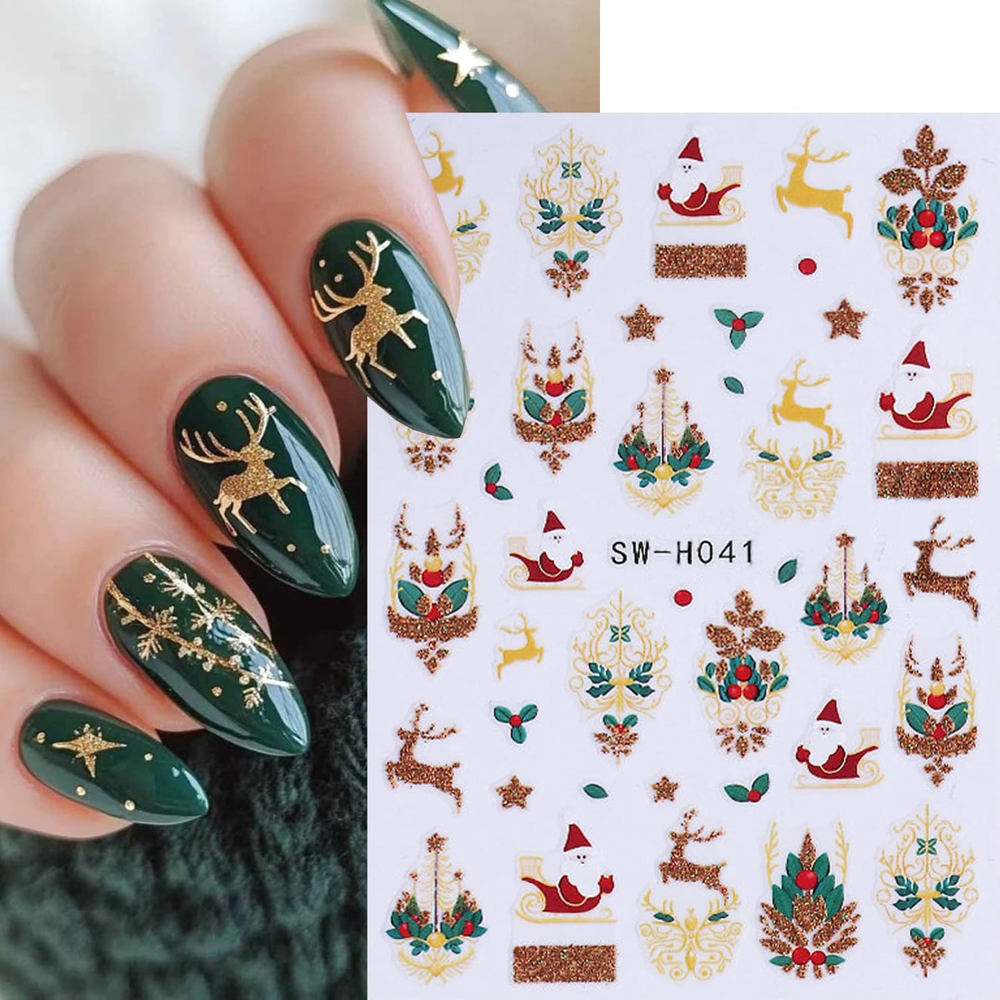 4Sheets Christmas Nail Art Stickers 3D Self-Adhesive Sock Bell Bow Nail Decals for Acrylic Nails Heart Dream Catcher Designs Nail Sticker Glitter Santa Claus Elk Nail Decal for Women DIY Nails Decor
