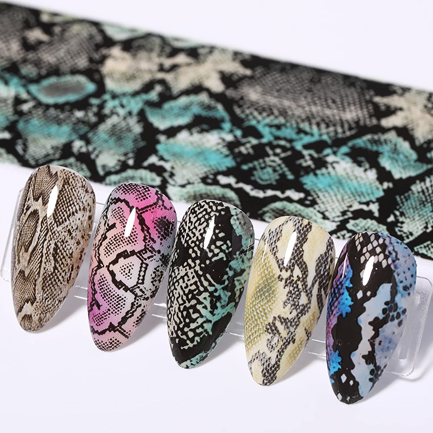 Holographic Nail Foil Stickers: Snake Print, Starry Sky Decals - Python Skin Nails Supplies for Transfer Glue Manicure