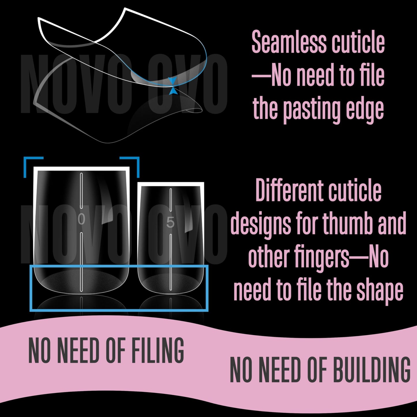 NOVO OVO Straight Square Thick Short Natural Nail Tips Press on, No C Curve Sharp Square Soak Off Soft Gel Fake Nail Extension, Full Cover False Nails for Acrylic French, Salon DIY x 15 Sizes 510 pcs