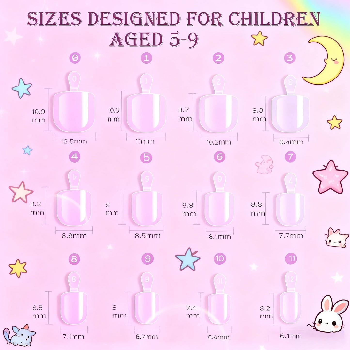OPkssnails 360Pcs Super Extra Short Kid Nail Tips,Soft Gel Nail Tip Pre-Shaped Press On Nails For Kids,Clear Acrylic Half Matte Full Cover Fake Nail For Kids On 12sizes,7-10 Years Girl