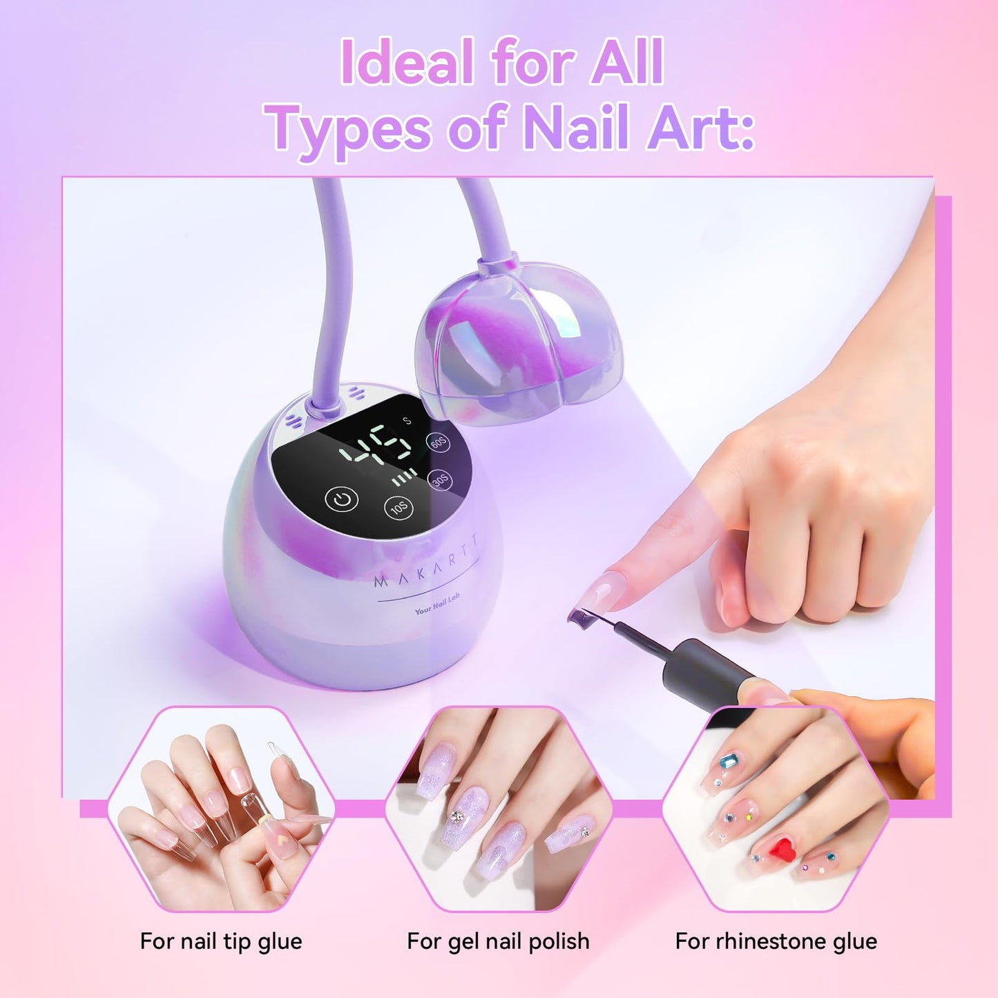 Makartt UV LED Nail Lamp - Gooseneck UV Light for Gel Nails USB 39mW/cm² Cordless Flash Cure Lamp with 4 Times & Auto Sensor Nail Dryer Fast Curing Nail Art Design for Salon Home DIY (Glazed Purple)