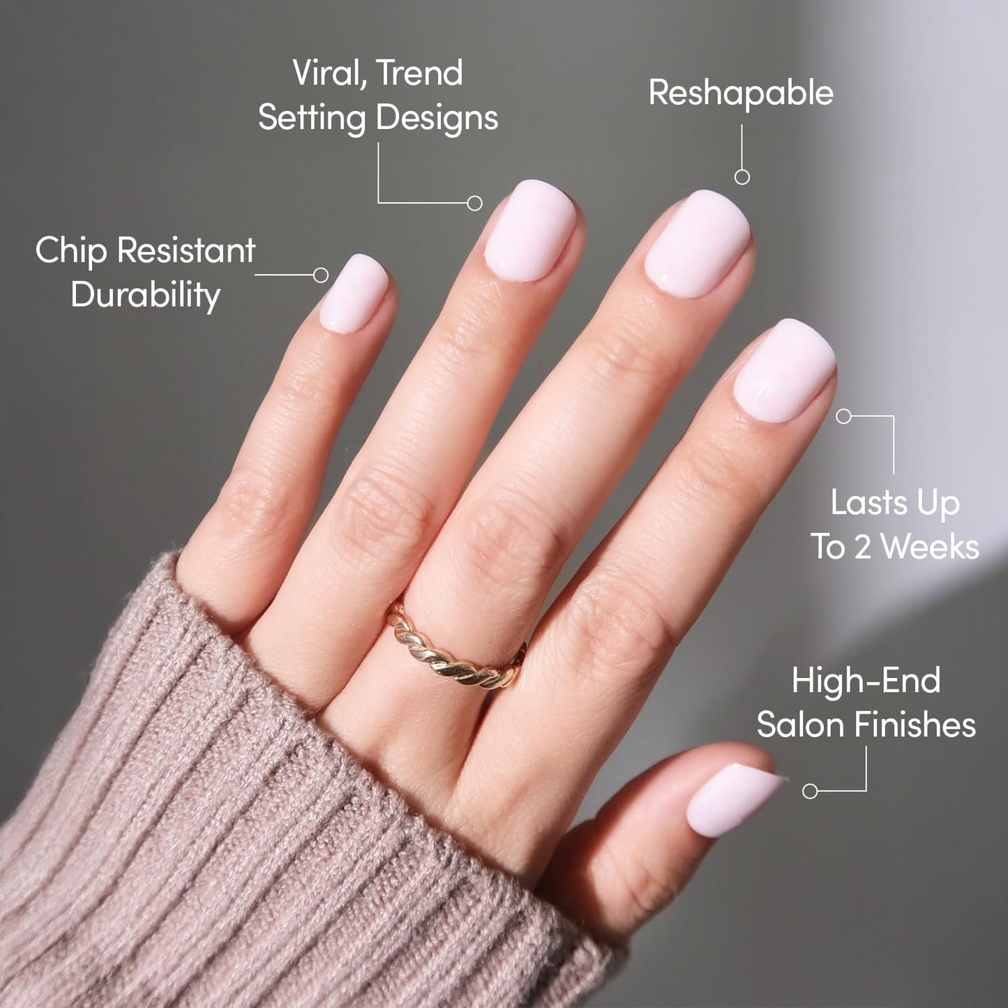 Glamnetic Press On Nails - Mother Pearl | Medium Almond White French Tip Fake Nails, Salon Quality French Manicure | 15 Sizes - 30 Nail Kit with Glue
