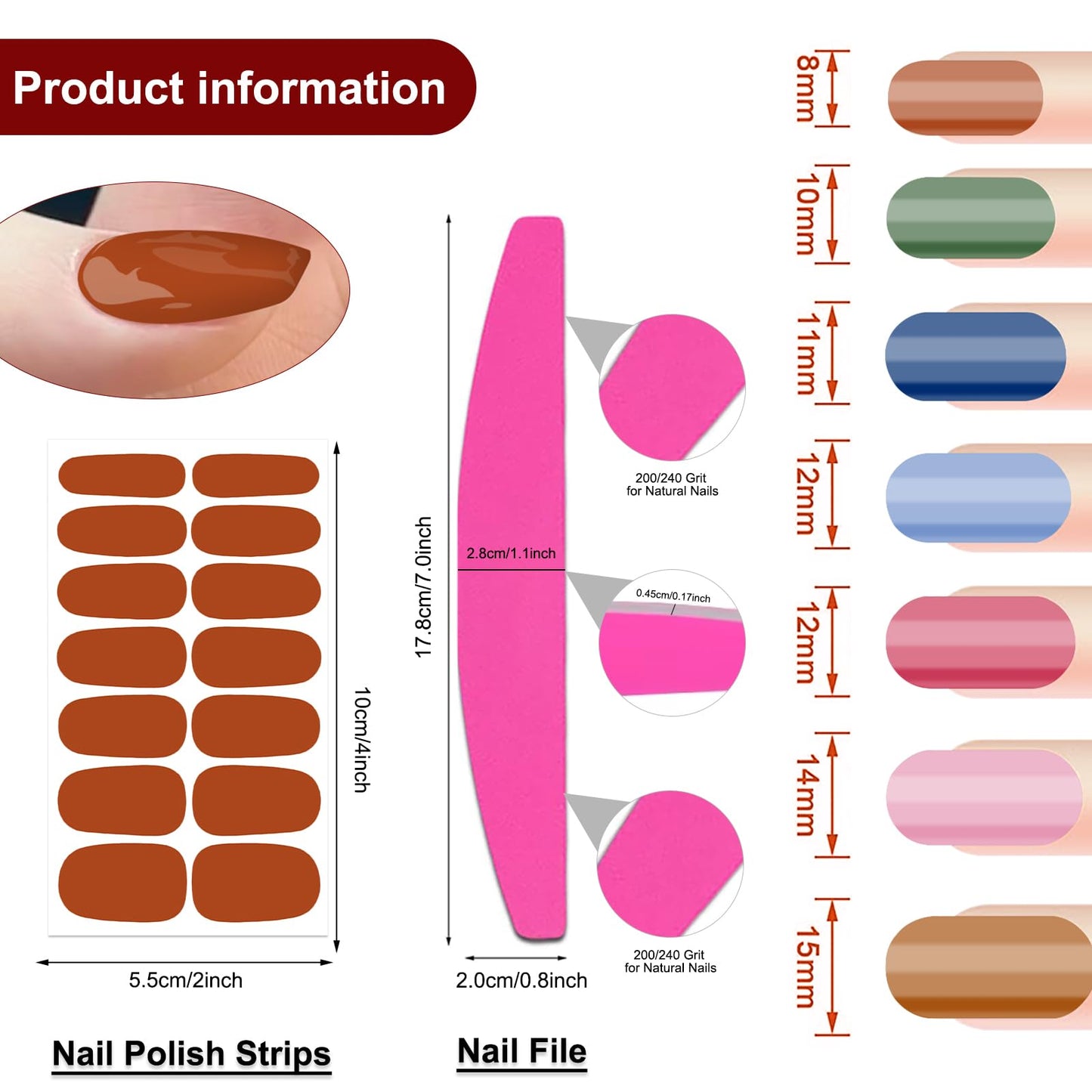 SILPECWEE Nail Polish Strips (20 Sheets, Bright Color), Nail Polish Stickers Full Nail Wraps Self Adhesive Nail Stickers Gel Strips Fingernail Sticker Nails for Women with File