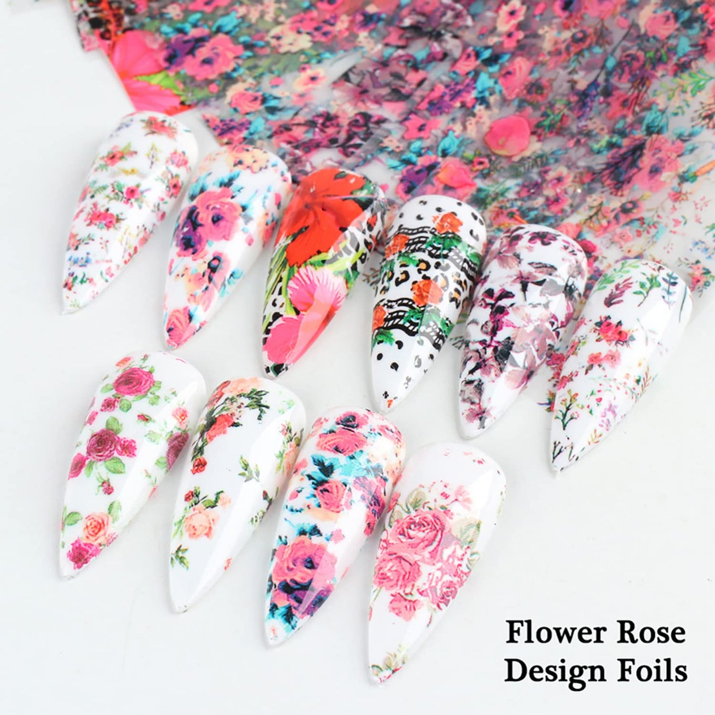 Holographic Nail Foil Transfer Stickers Decals, Flower Nail Polish Sheets Sky Starry Paper Transfer Foils Leopard Print Nails Supplies for Nail Transfer Glue Women Manicure Nail Film Decorations