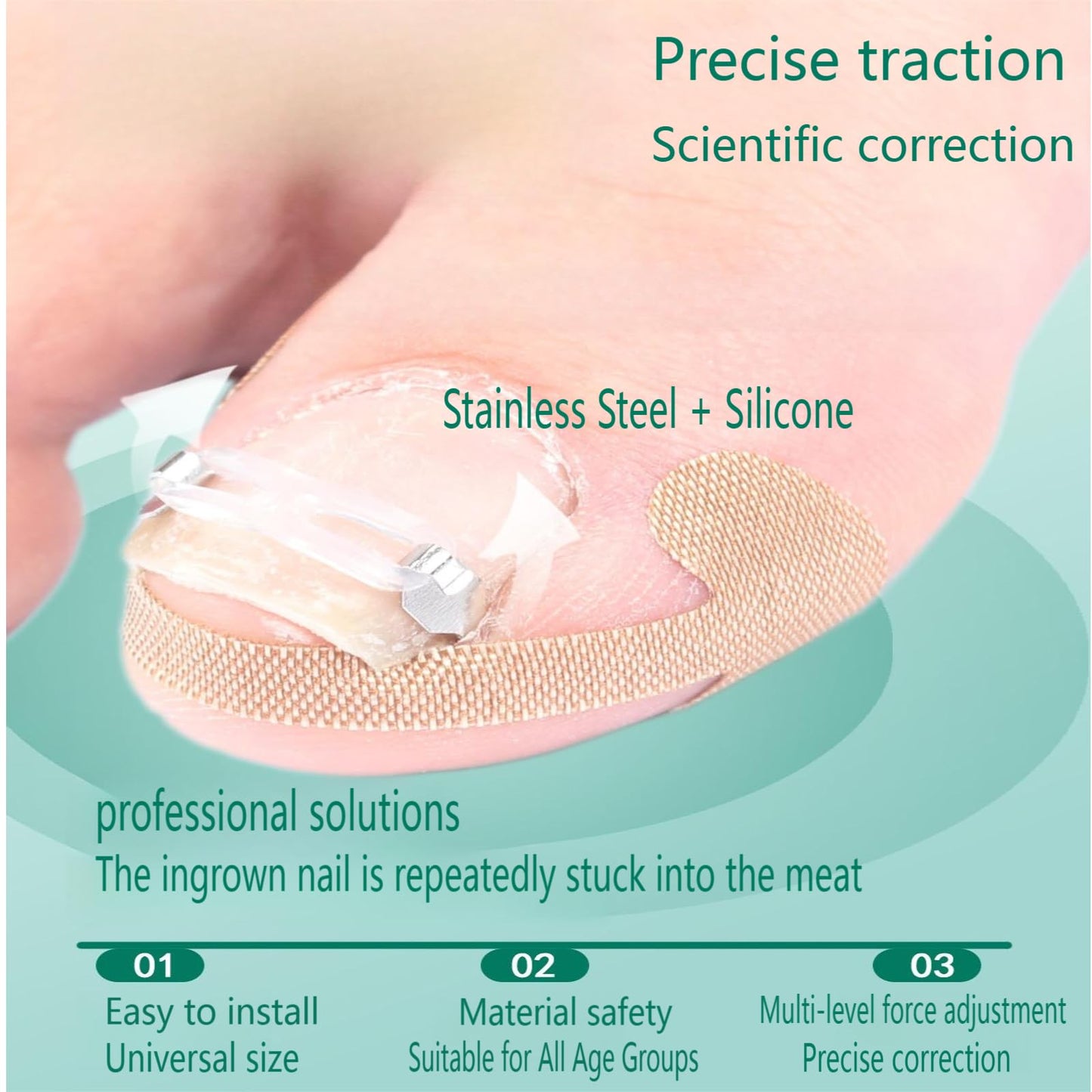 Zanchara Ingrown Toenail Corrector Kit for Men Women - Ingrown Nail Tool - 2 Stainless Steel Clips- Curved Nail Strips & Toe Pads for Embedded/Curled Nails
