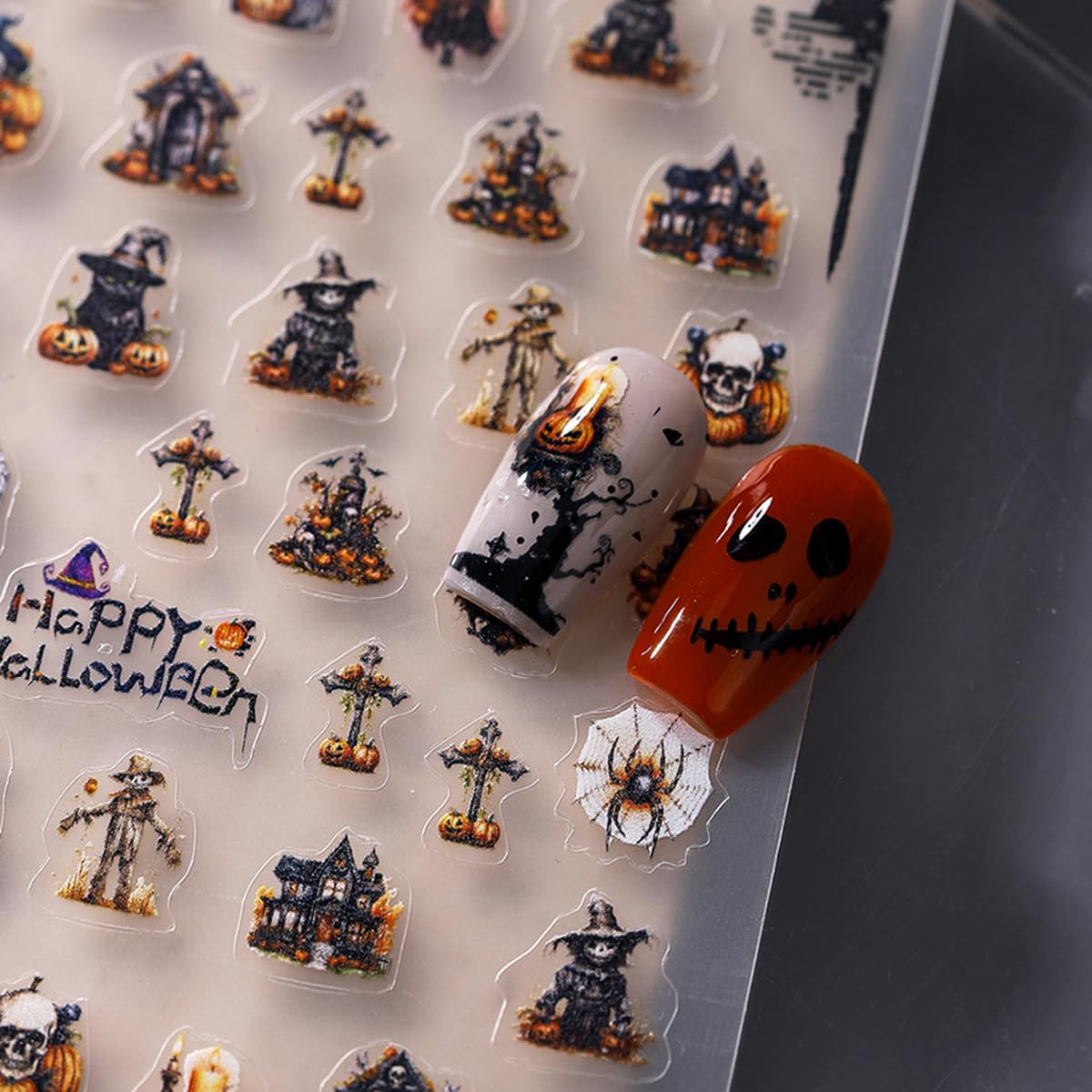 Halloween Nail Stickers for Nail Art Pumpkin Ghost Skeleton Nail Decals Spooky Stickers for Nails 3D Self Adhesive Nail Art Supplies & Decorations for Women Girls,1 Sheet DIY Manicure Decor