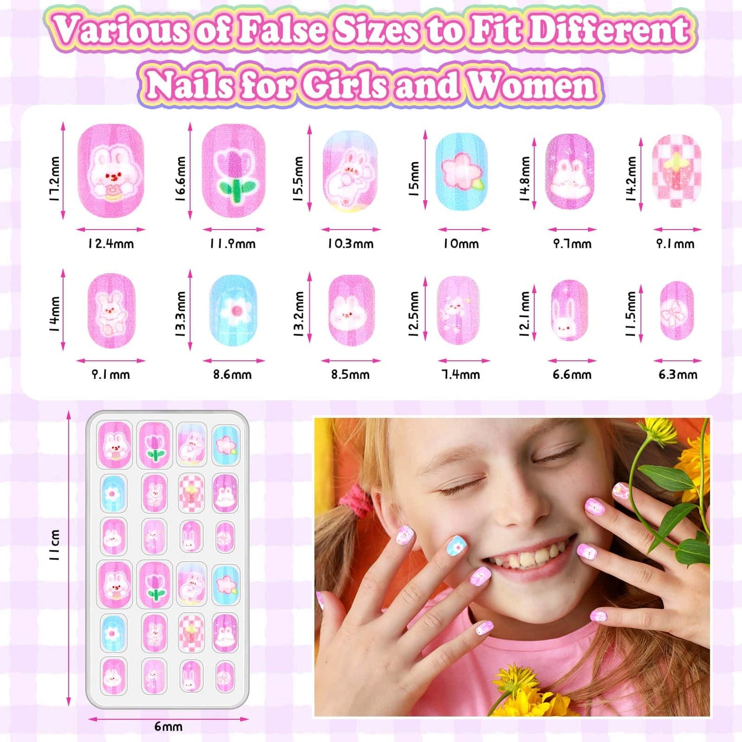 144 Pcs Press on Nails for Kids 10-12, Fake Nails for Girls with Glue & Sticky Tabs, Short Kids Glue on Nails with Cute Designs, Nails Art Gift Set for Girls, Teens & Women