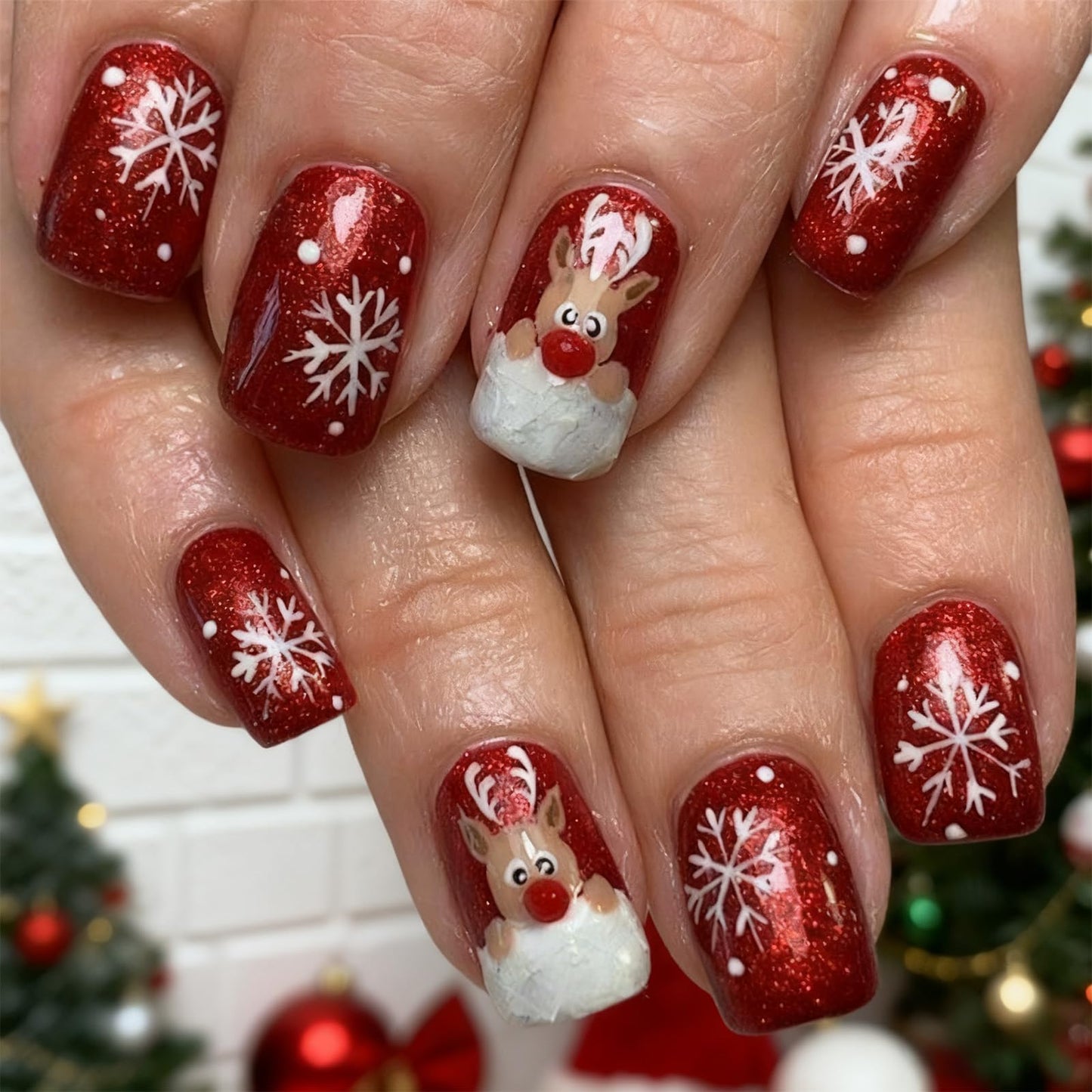 144 Pcs Christmas Press on Nails Kit Glossy False Nails with 6 Styles Designs Full Cover Acrylic Nail Christmas Santa Claus Elk Gingerbread Man Fake Nail Set for Women DIY Manicure Decoration