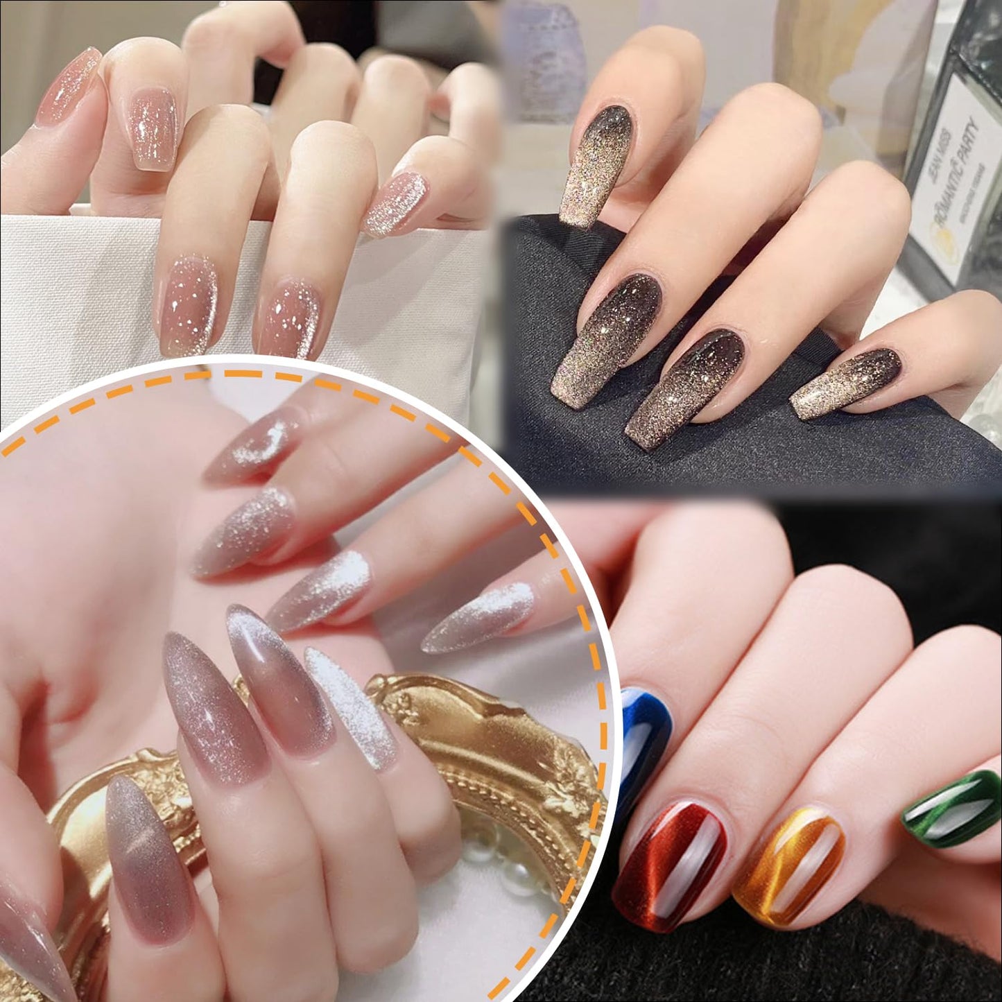 WOKOTO 9Pcs Nail Magnets For Nail Art Tools Cat Eye Magnet For Nails Gradient Ombre Cat Eye Designs Cateye Magnet Nail Polish Magnets Pens Multiple Nail Art Magnet Sticks Wands Nail Design Magnets