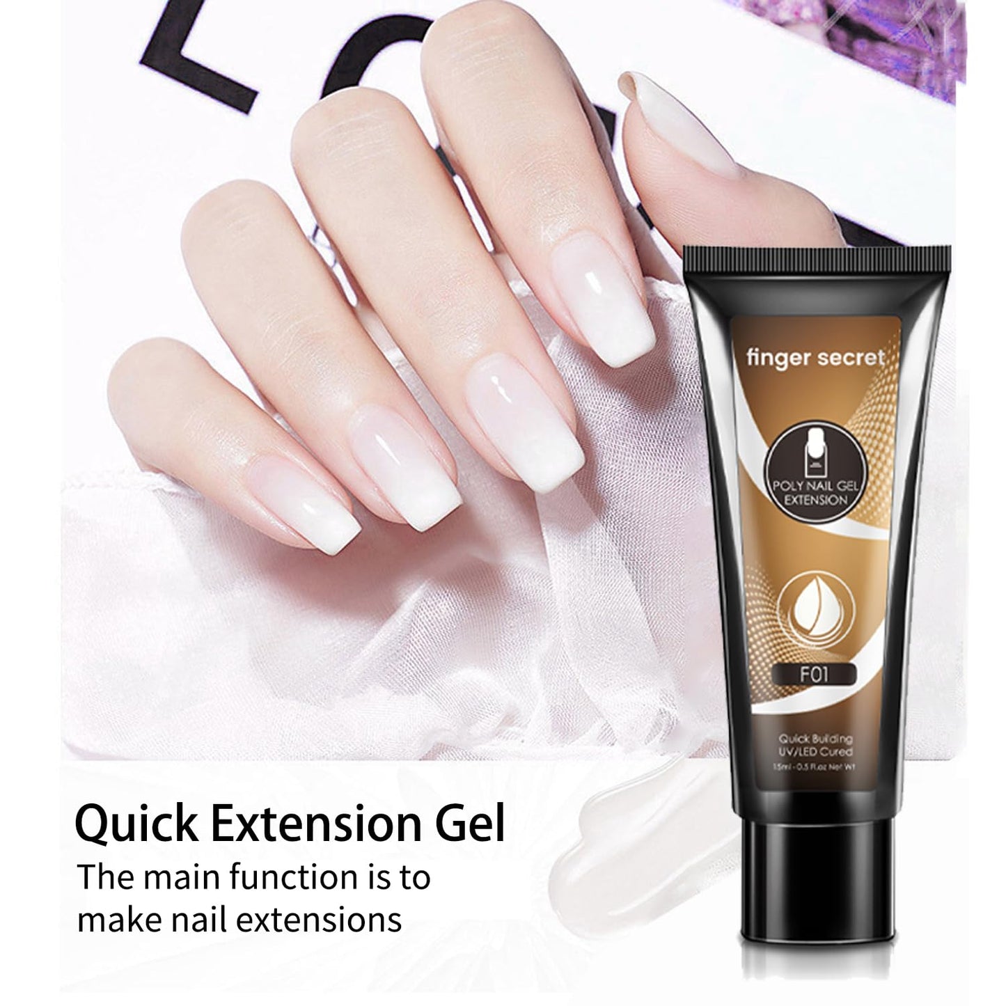 Poly Gel Nail Kit - Professional Nail Gel Set with Slip Solution and Lamp Nail Art Design for Beginner, All-in-One French Kit, Nail Thickening Solution (Package 5)