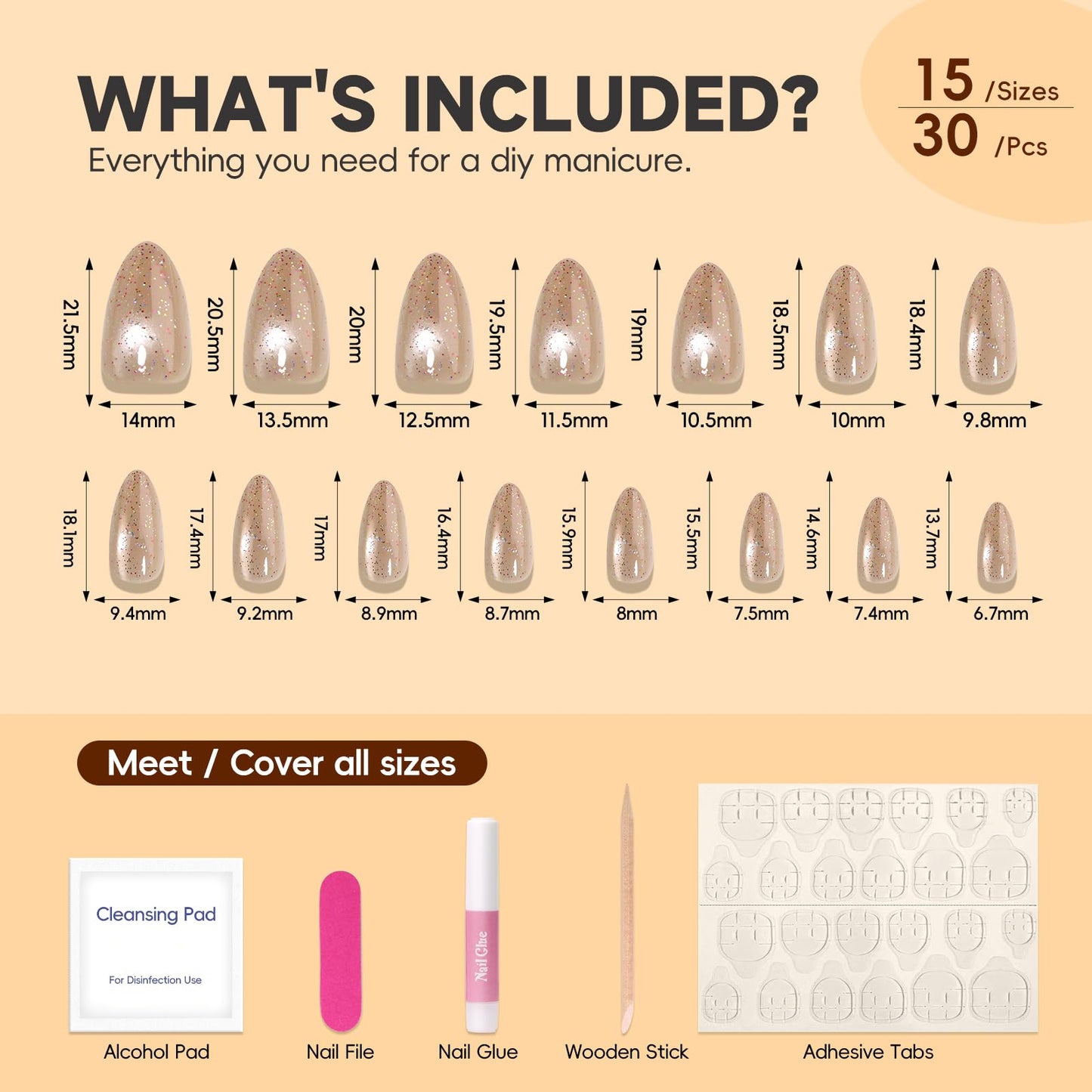 HOSAILY Short Almond Press on Nails, Nude Pink Cat Eye Glitter Sparkle, Daily Elegant Cute Versatile Fake Nails for Women, 24pcs Glossy Shimmer Shiny Artificial False Nail Press Ons with Bling Design
