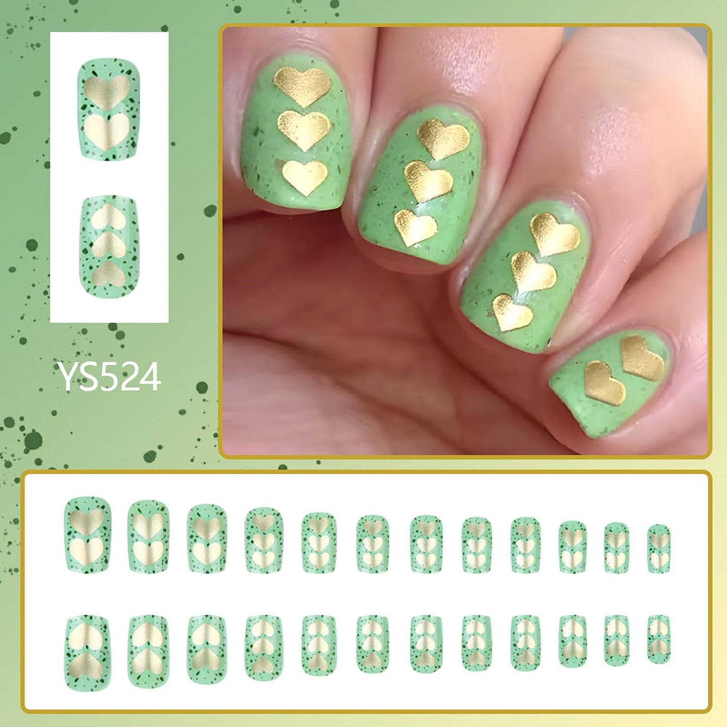 FIEONCIY Press on Nails Short Square Glossy Full Cover Acrylic Short Square False Nails with Heart Designs Artificial Square Fake Nails Glue ons Fingernails for Women Girls(YS524)