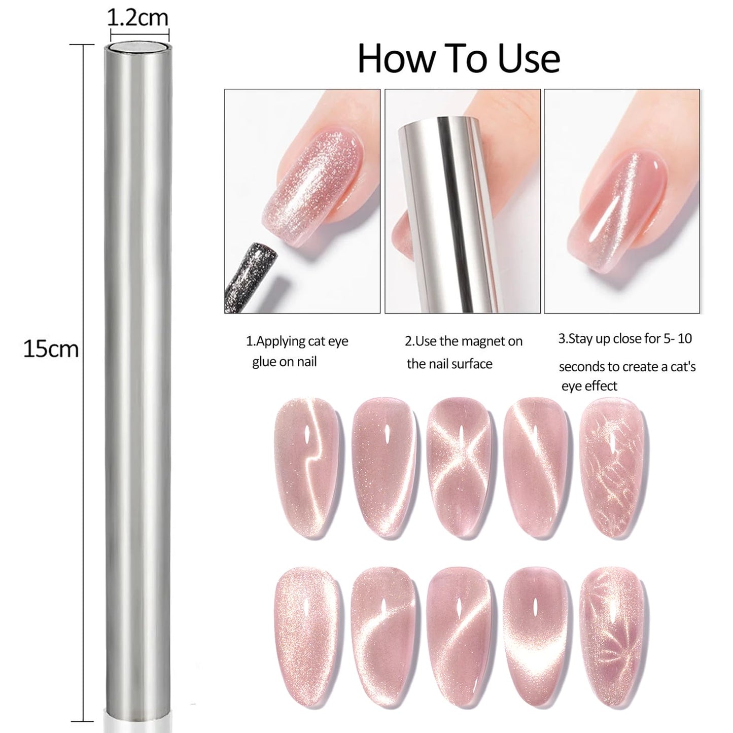 HYWWPFLAY 4 Pieces Extra Large Cylindrical Cat Eye Magnet for Nails Double-Head Magnetic Gel Polish Stick Multi-Function Nail Magnet Strong Magic Cat Eye Manicure Design Tool