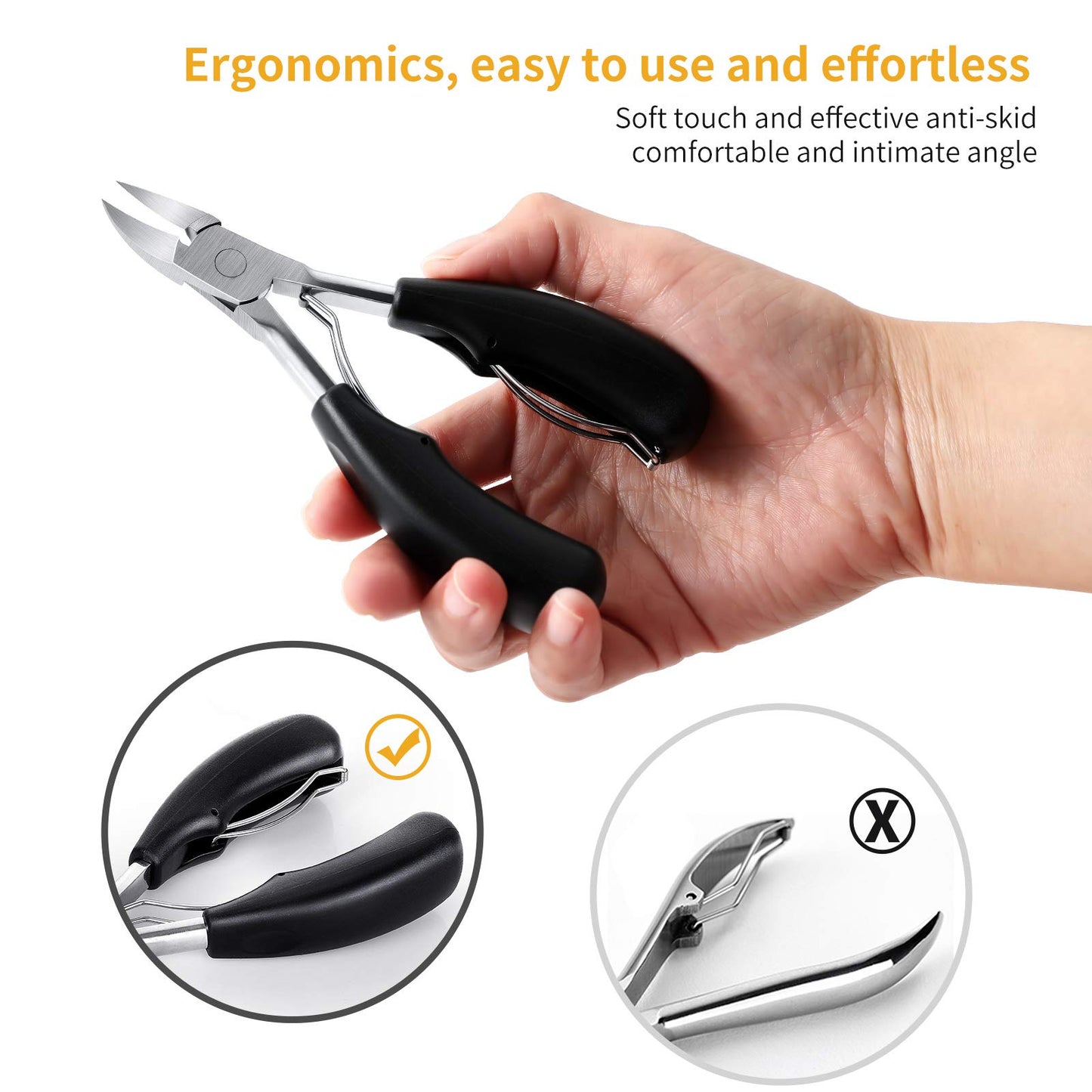 Aogeili Ingrown Toenail Clippers Kit, Professional Thick & Ingrown Toe Nail Clippers for Seniors Men & Women, Stainless Steel Super Sharp Curved Blade Pedicure Nipper with Ingrown Lifter Tool (Black)
