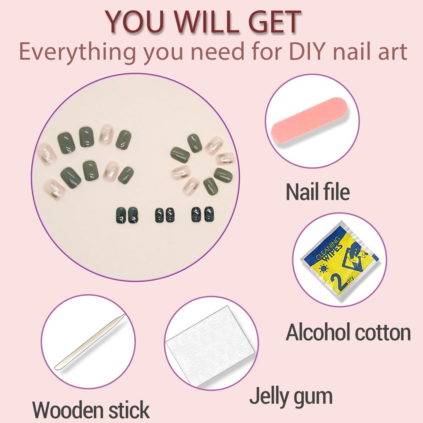 Press On Nails Short,Acrylic Nails Press on,Short Square Press on Nails Fake Nails Glossy Green False Nails with Leopard Print Gold Foil Press ons Design Artificial Nails Stick on Nails for Women24Pcs